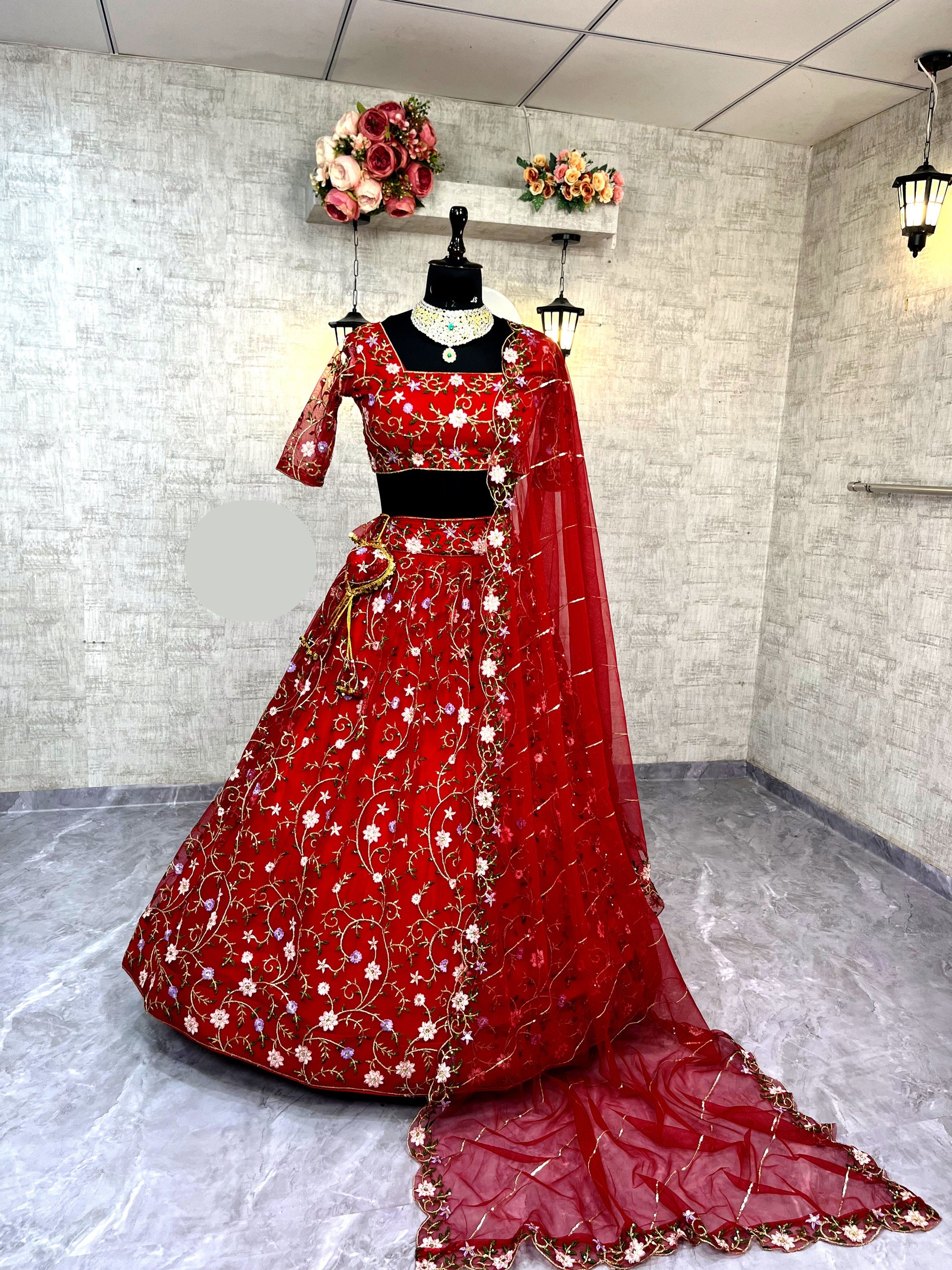Soft Net Lehenga with Embroidery Sequins Work – Semi-Stitched Set