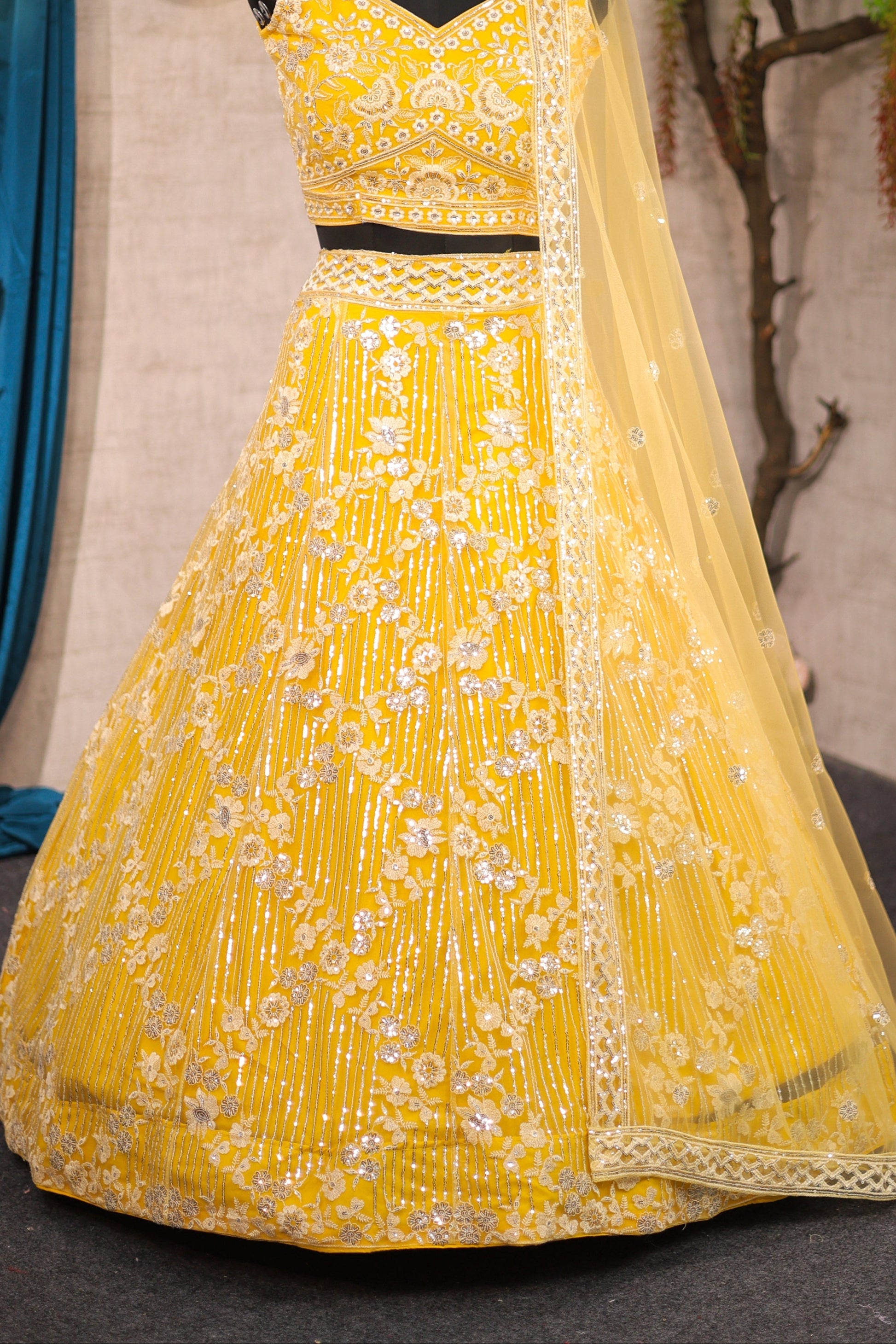 Yellow Colour lehenga with Embroidery Sequins Work With Cancan &Canvas Patta work and designer blouse perfect match for you