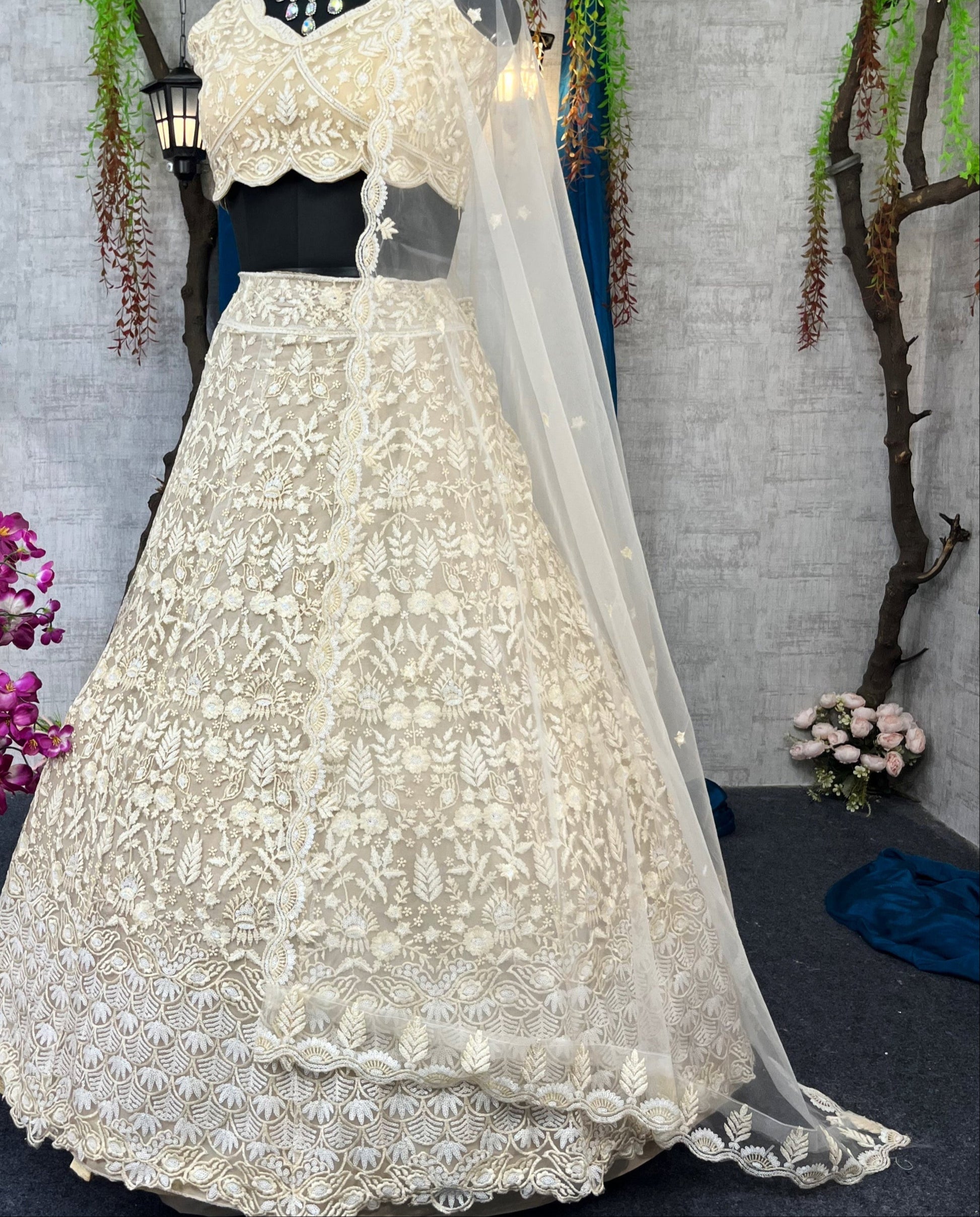Traditional White Embroidered Lehenga Choli with Blouse