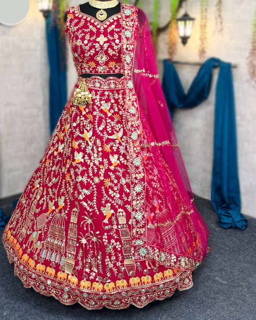 Stunning Fox Georgette Lehenga with Embroidery Sequins Work & Butterfly Net Dupatta