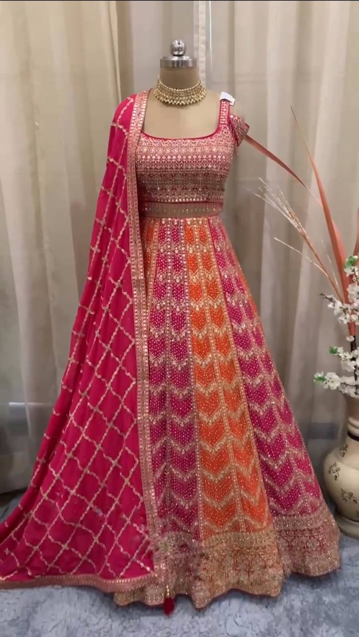 Embroidered Stone & Sequins Fox Georgette Lehenga Set – Elegant Partywear