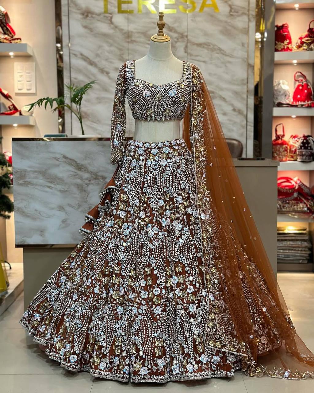 Soft Butterfly Net Lehenga with Real Mirror Embroidery Sequins Work – Semi-Stitched Set