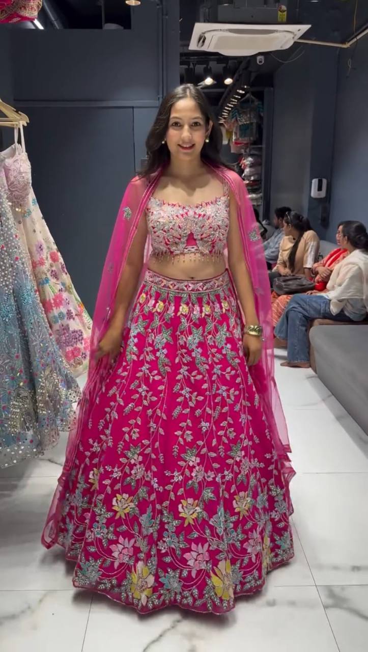 Fox Georgette Lehenga with Embroidery Sequins Work – Semi-Stitched Set