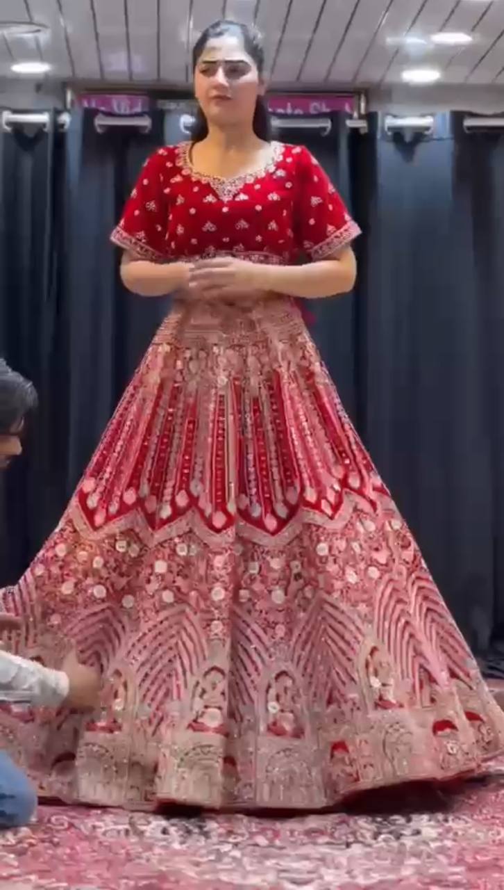 Red Premium Faux Georgette lehenga with Embroidery Sequins Work With Cancan & Canvas Patta and designer blouse.