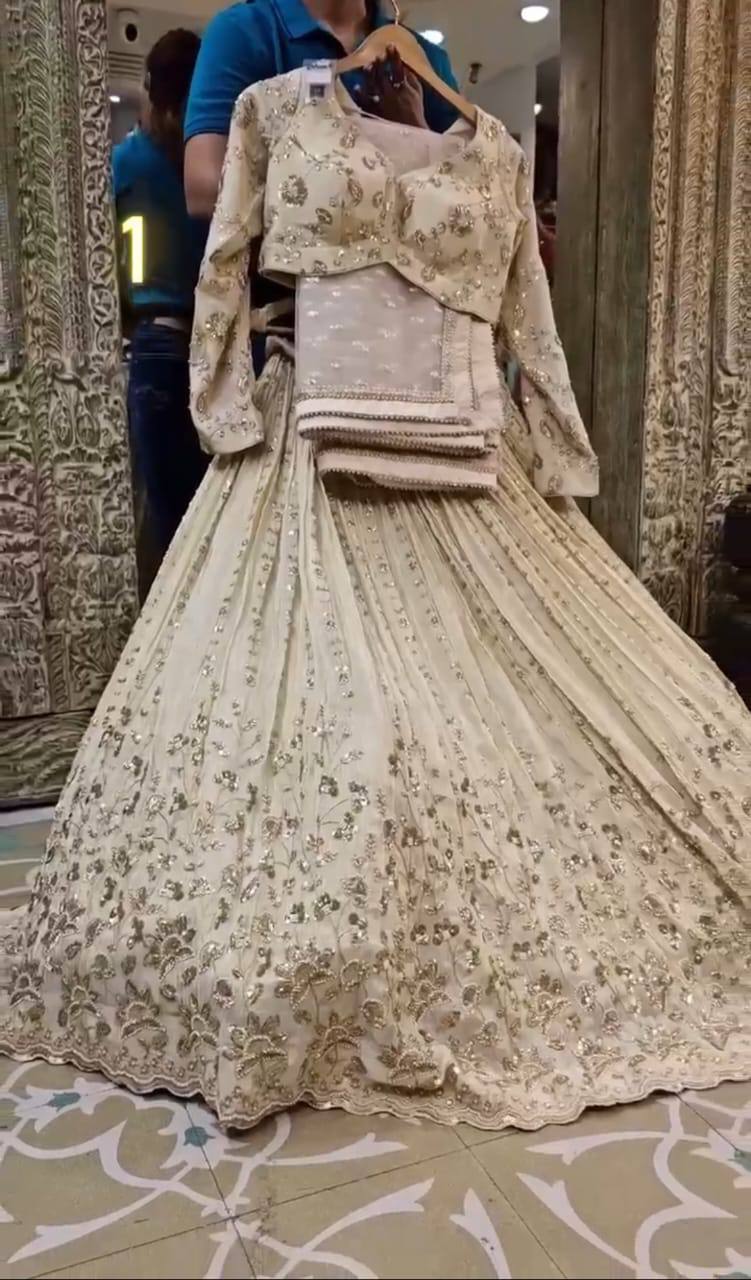 Faux Georgette Embroidered Lehenga Set with Dual Dupatta – Semi-Stitched