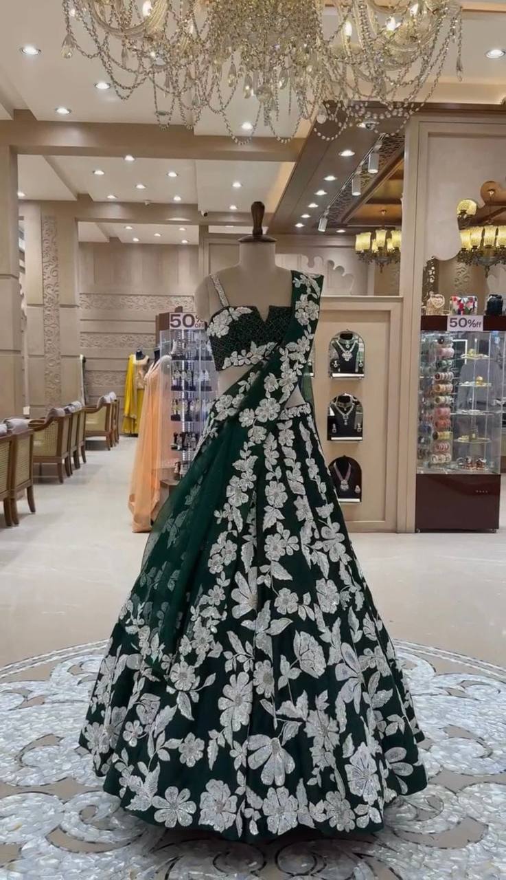 Faux Georgette Embroidered Lehenga with Sequins Work for Festive & Bridal Wear