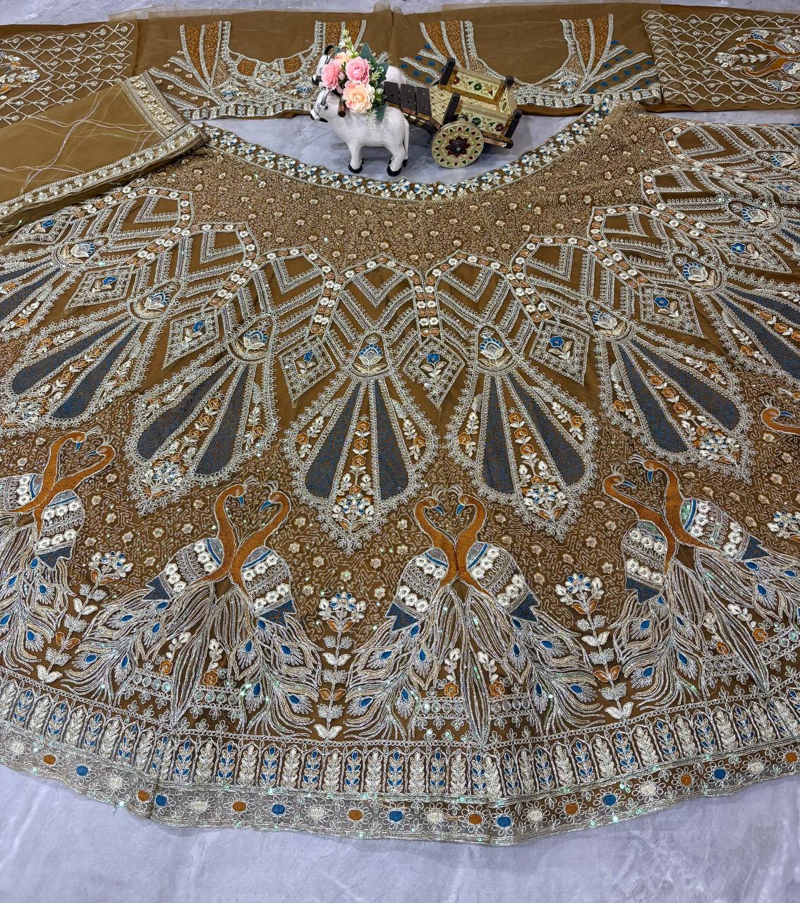 Soft Net Lehenga Choli in Golden Color with Coding Sequins Embroidery