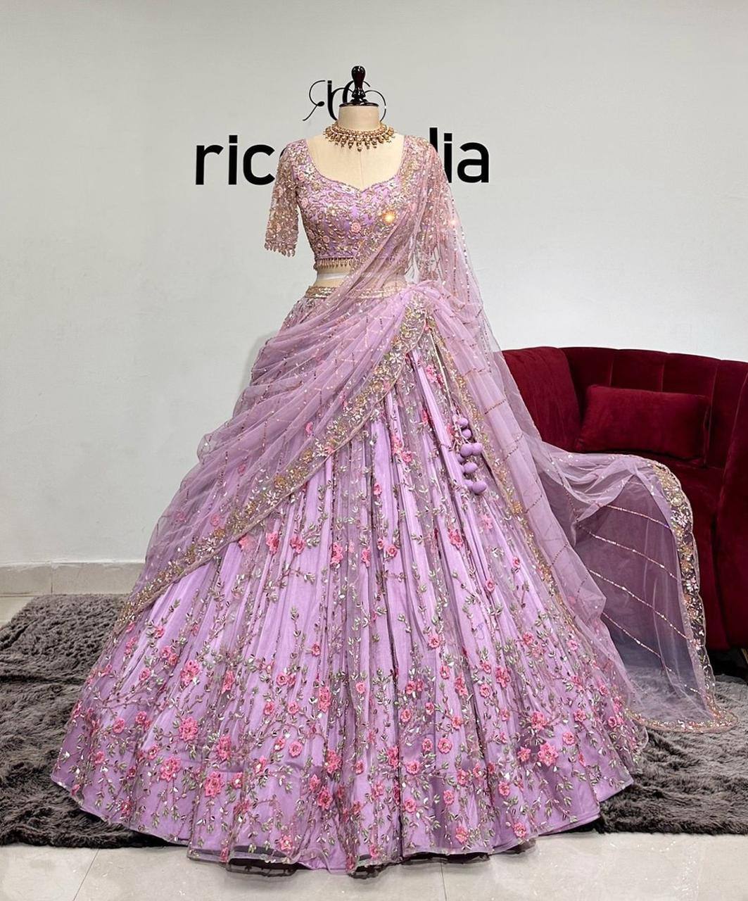 premium Pink Colour embrodery work and designer blouse Festive look lehenga