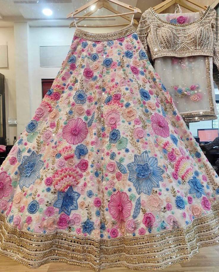 Soft Mono Net Sequin Embroidered Lehenga with Dupatta ā Semi-Stitched Partywear Set for Women