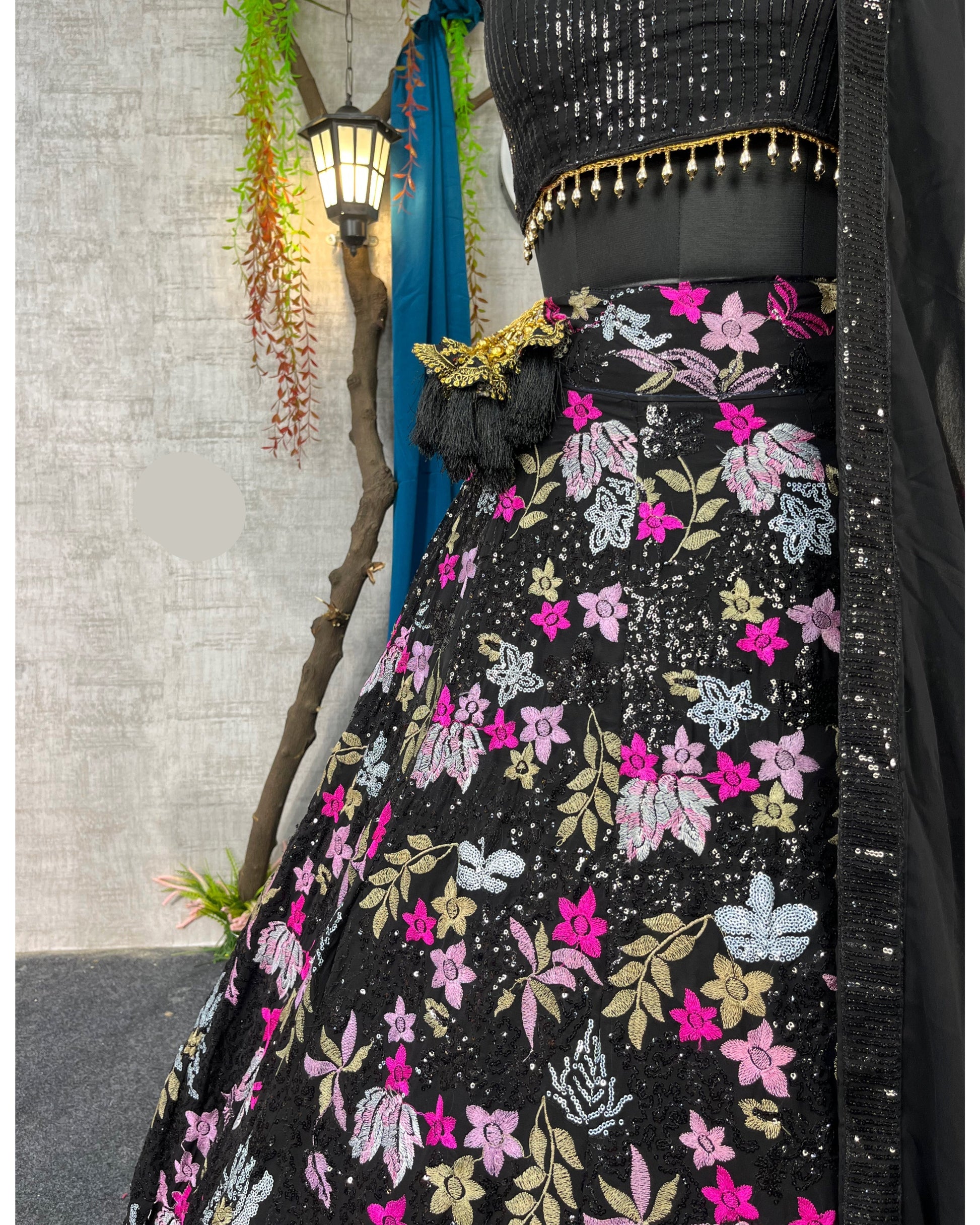 Designer Fox Georgette Lehenga with Double Sequins Embroidery & Ruffle Dupatta – Perfect for Weddings & Parties