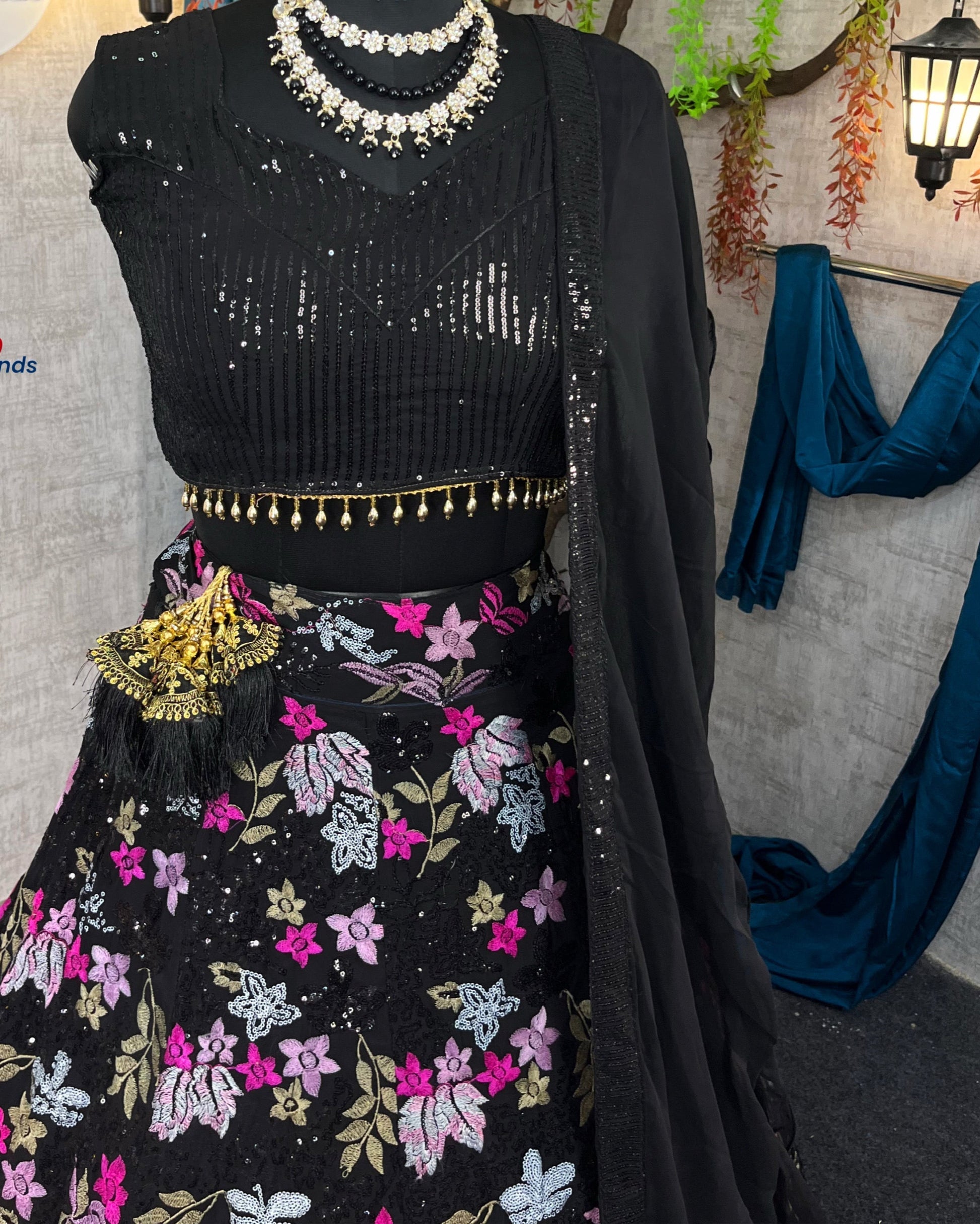 Designer Fox Georgette Lehenga with Double Sequins Embroidery & Ruffle Dupatta – Perfect for Weddings & Parties