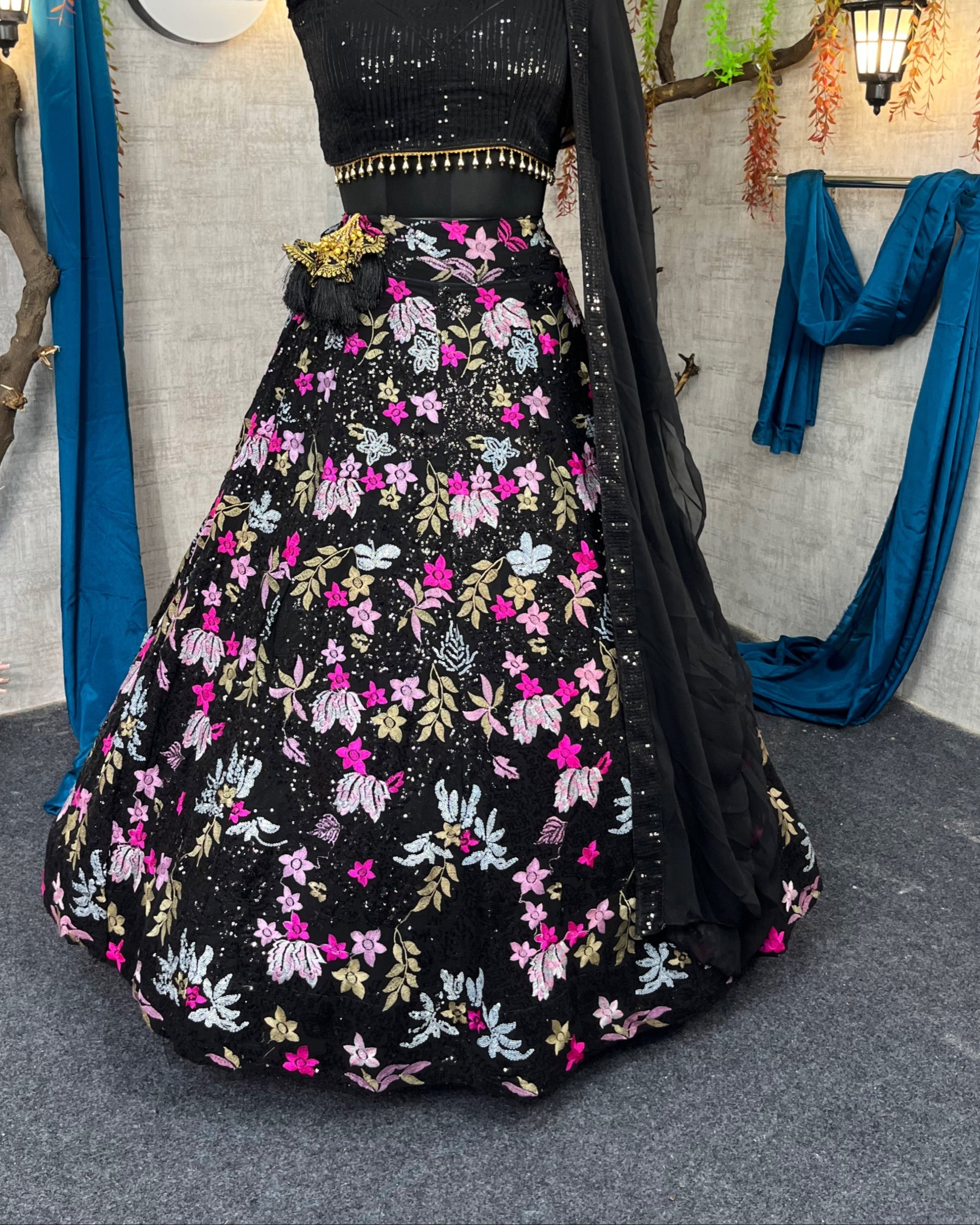 Designer Fox Georgette Lehenga with Double Sequins Embroidery & Ruffle Dupatta – Perfect for Weddings & Parties
