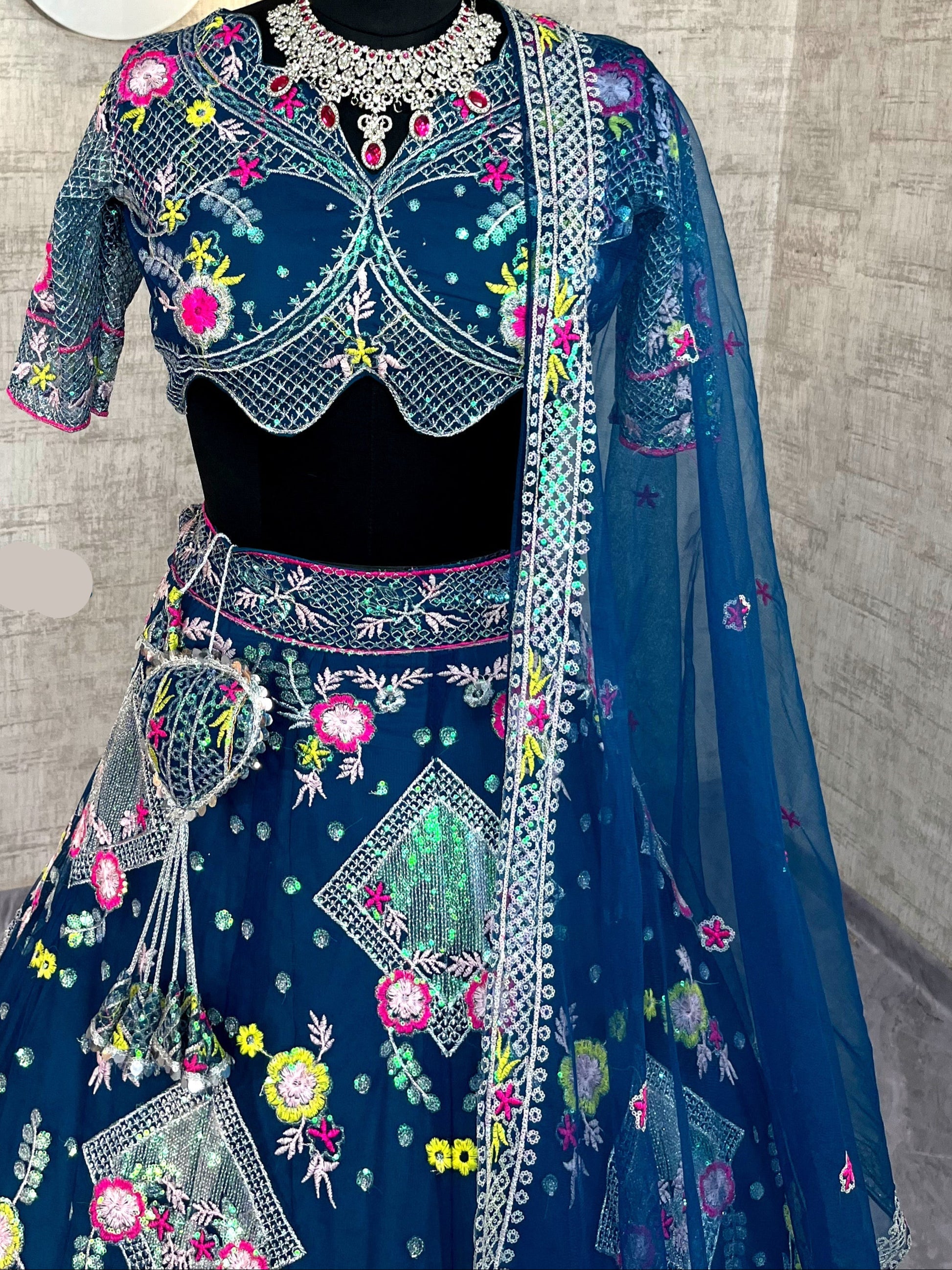 Butterfly Net Lehenga with Sequins Embroidery & Blouse – Semi-Stitched Designer Partywear Set