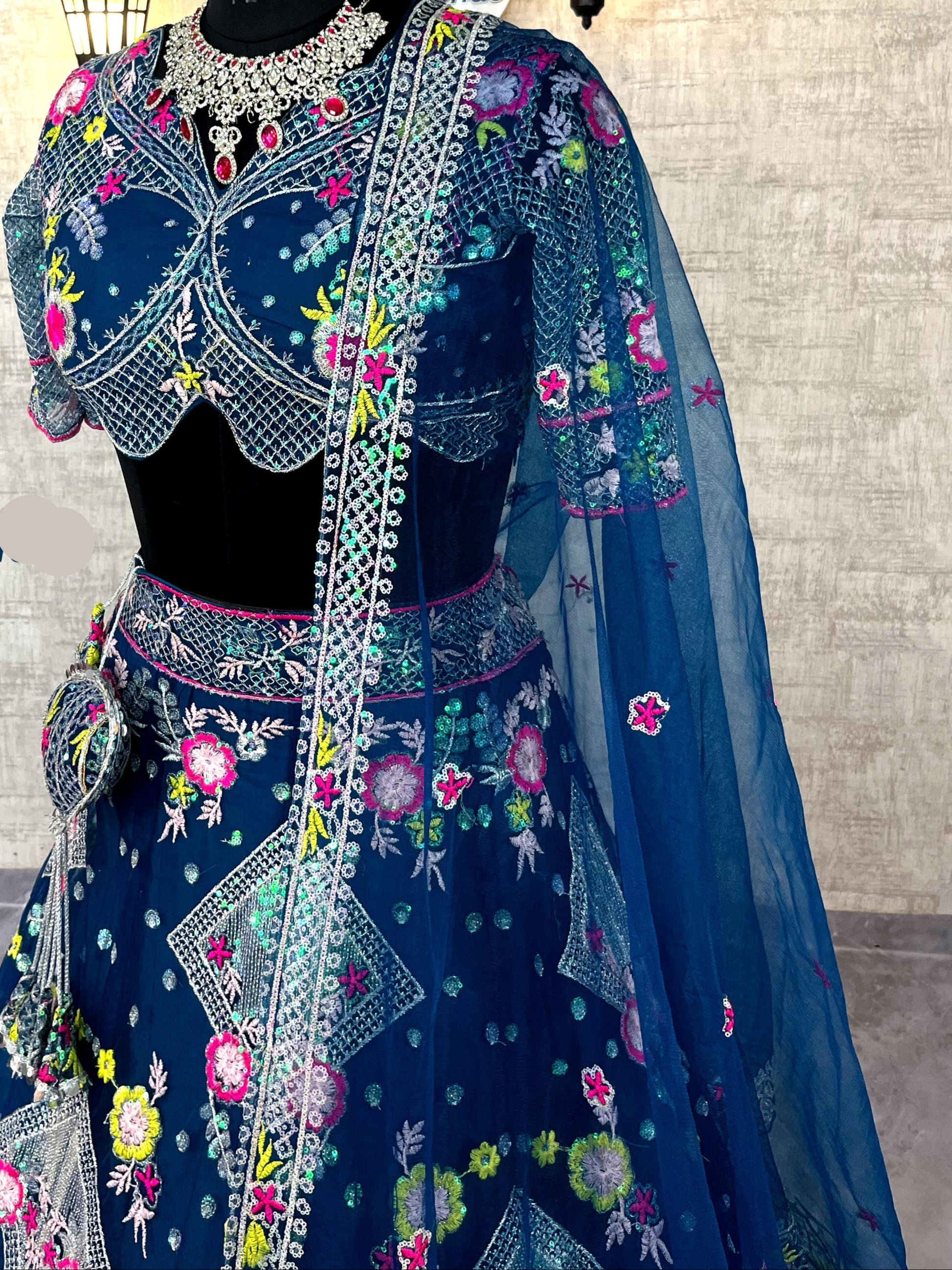 Butterfly Net Lehenga with Sequins Embroidery & Blouse – Semi-Stitched Designer Partywear Set