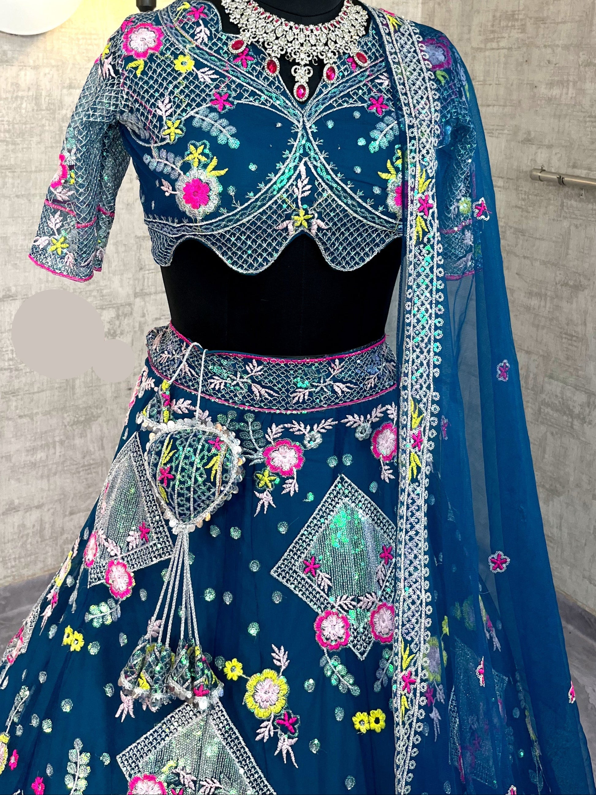 Butterfly Net Lehenga with Sequins Embroidery & Blouse – Semi-Stitched Designer Partywear Set