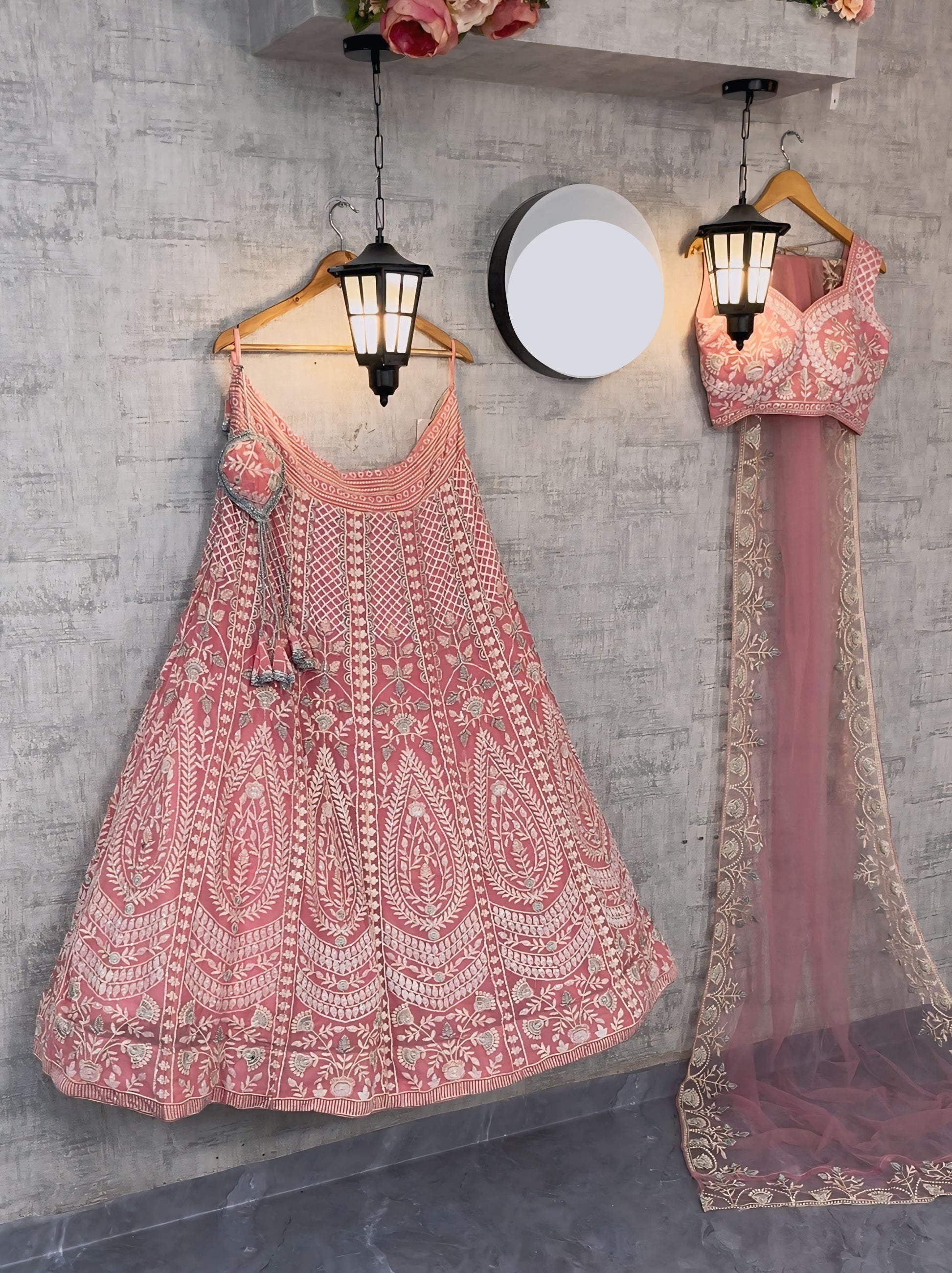 Faux Georgette Embroidered Lehenga Set with Dual Dupatta – Graceful Festive Wear