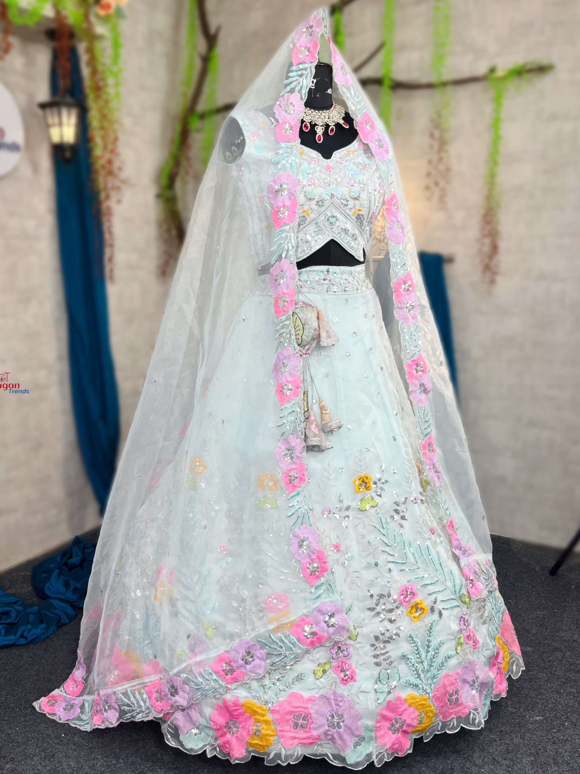 Elegant Heavy Organza Silk Lehenga with Embroidery Sequins Cut Work With Cancan & Canvas Patta