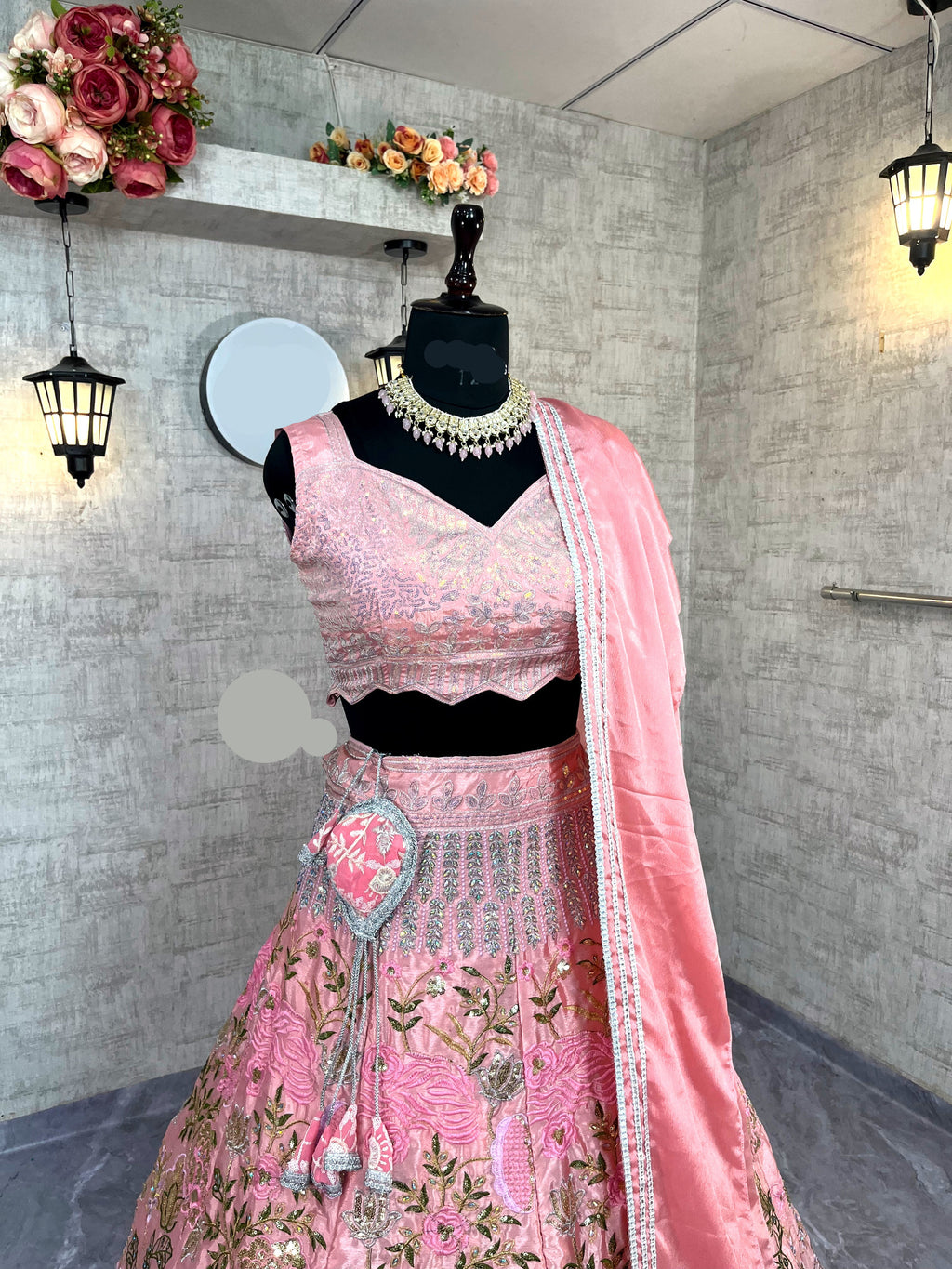 Heavy Chinon Silk Lehenga with Embroidery Sequins & Cut Work – Semi-Stitched Set
