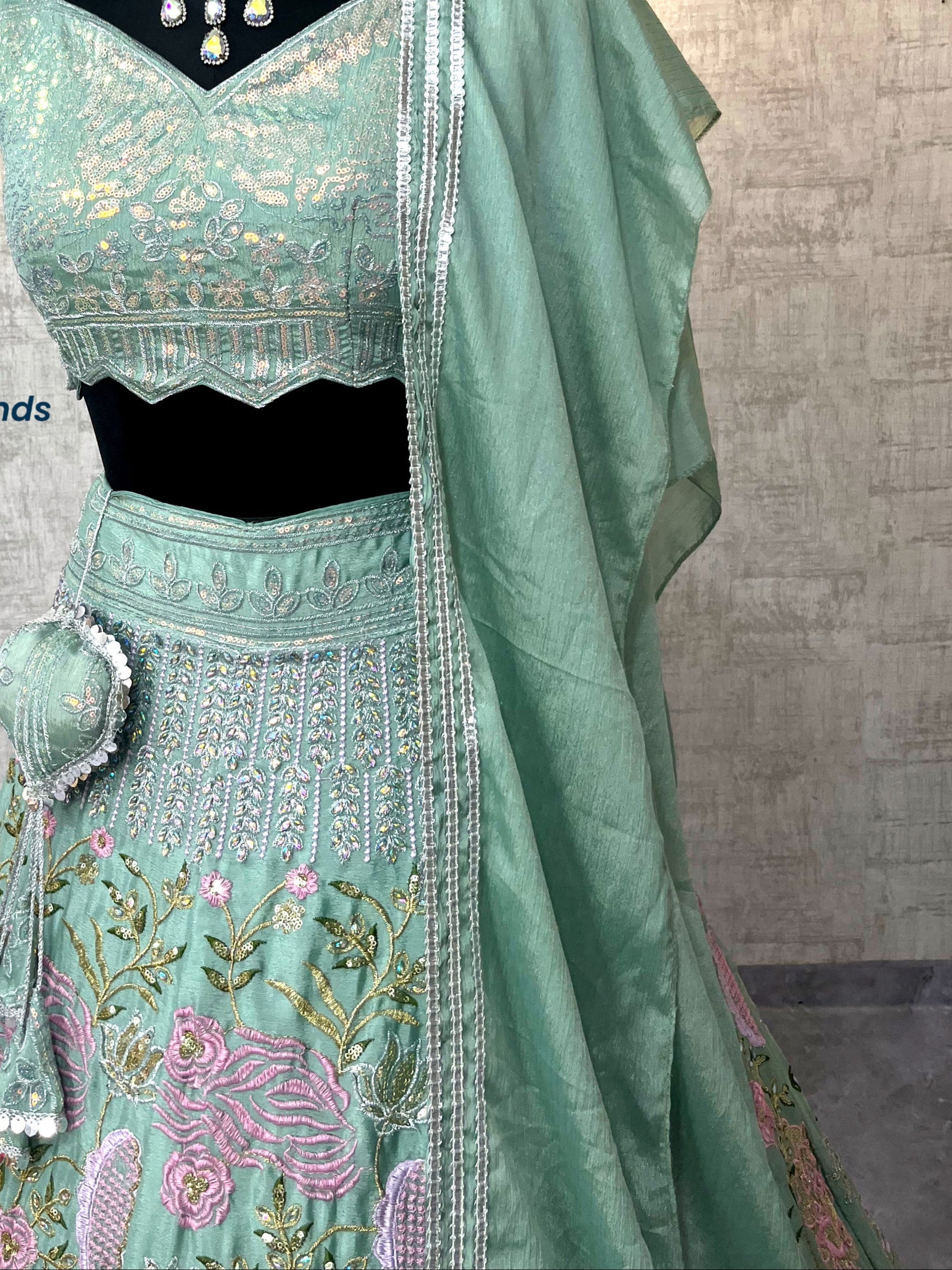 Heavy Chinon Silk  Lehenga with Embroidery Sequins & Cut Work – Semi-Stitched Set