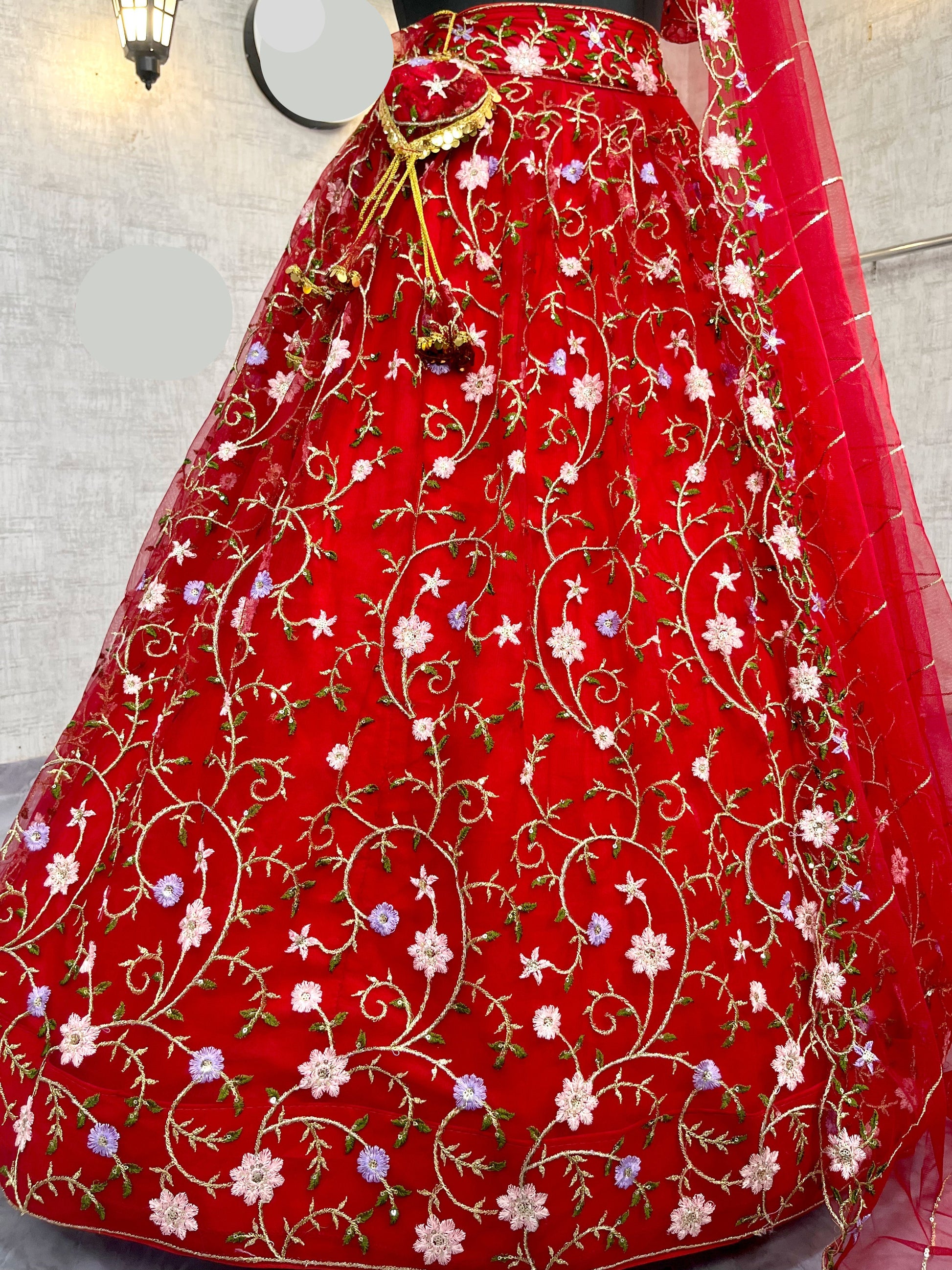 Soft Net Lehenga with Embroidery Sequins Work – Semi-Stitched Set