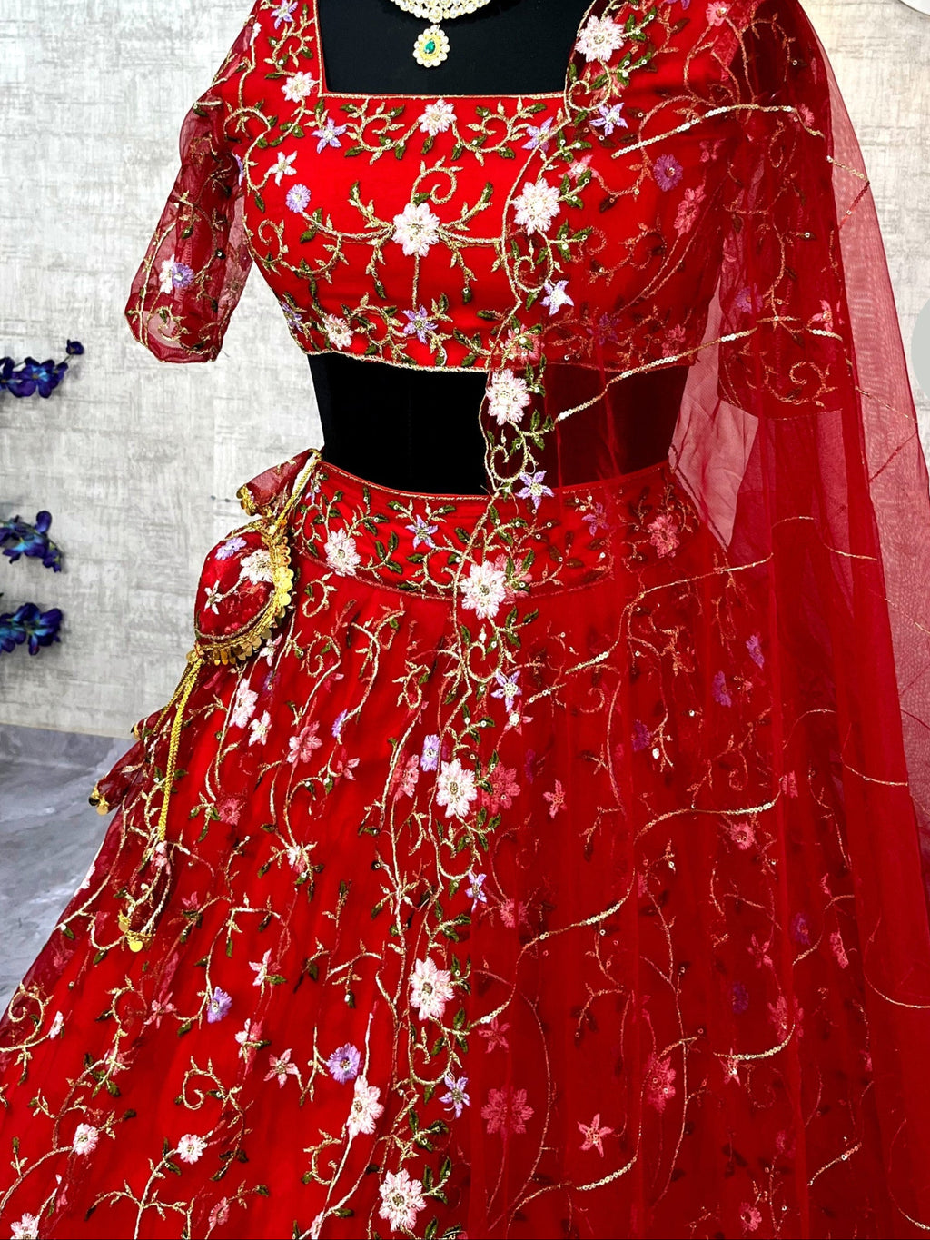 Soft Net Lehenga with Embroidery Sequins Work – Semi-Stitched Set