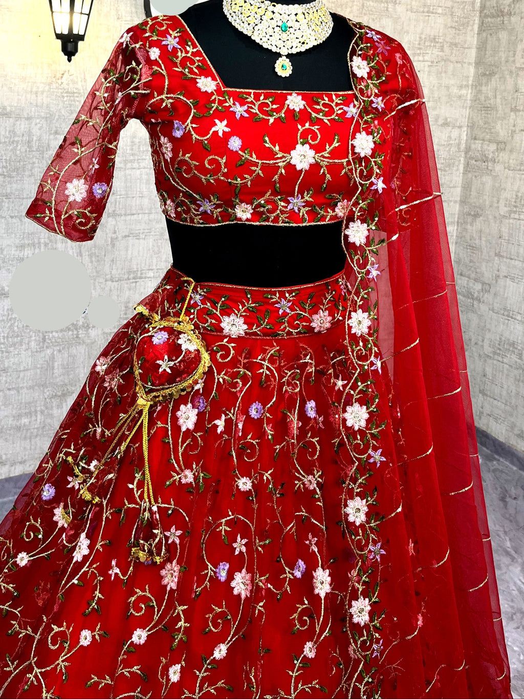 Soft Net Lehenga with Embroidery Sequins Work – Semi-Stitched Set