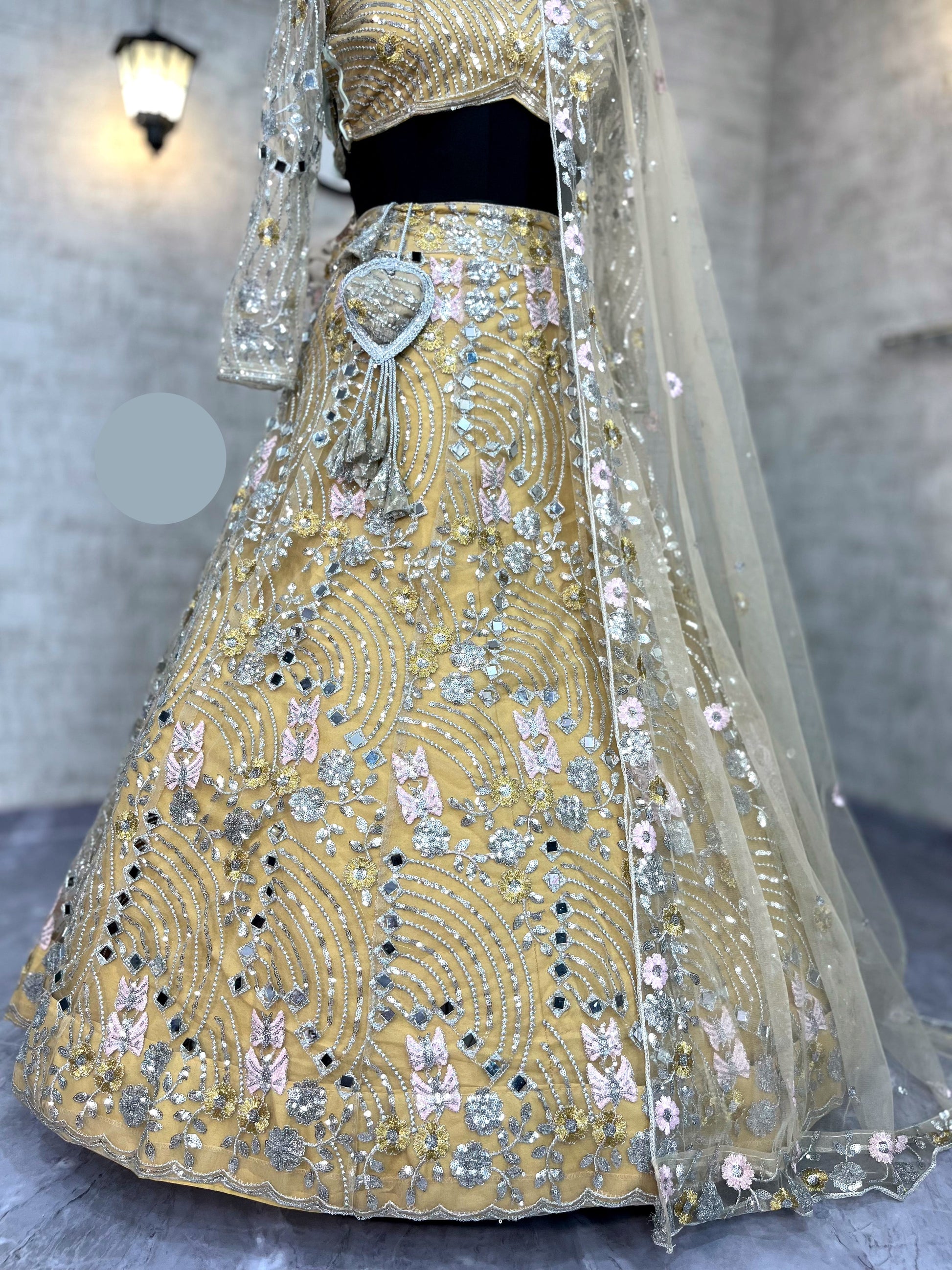 Soft Butterfly Net Lehenga with Real Mirror Embroidery Sequins Work – Semi-Stitched Set