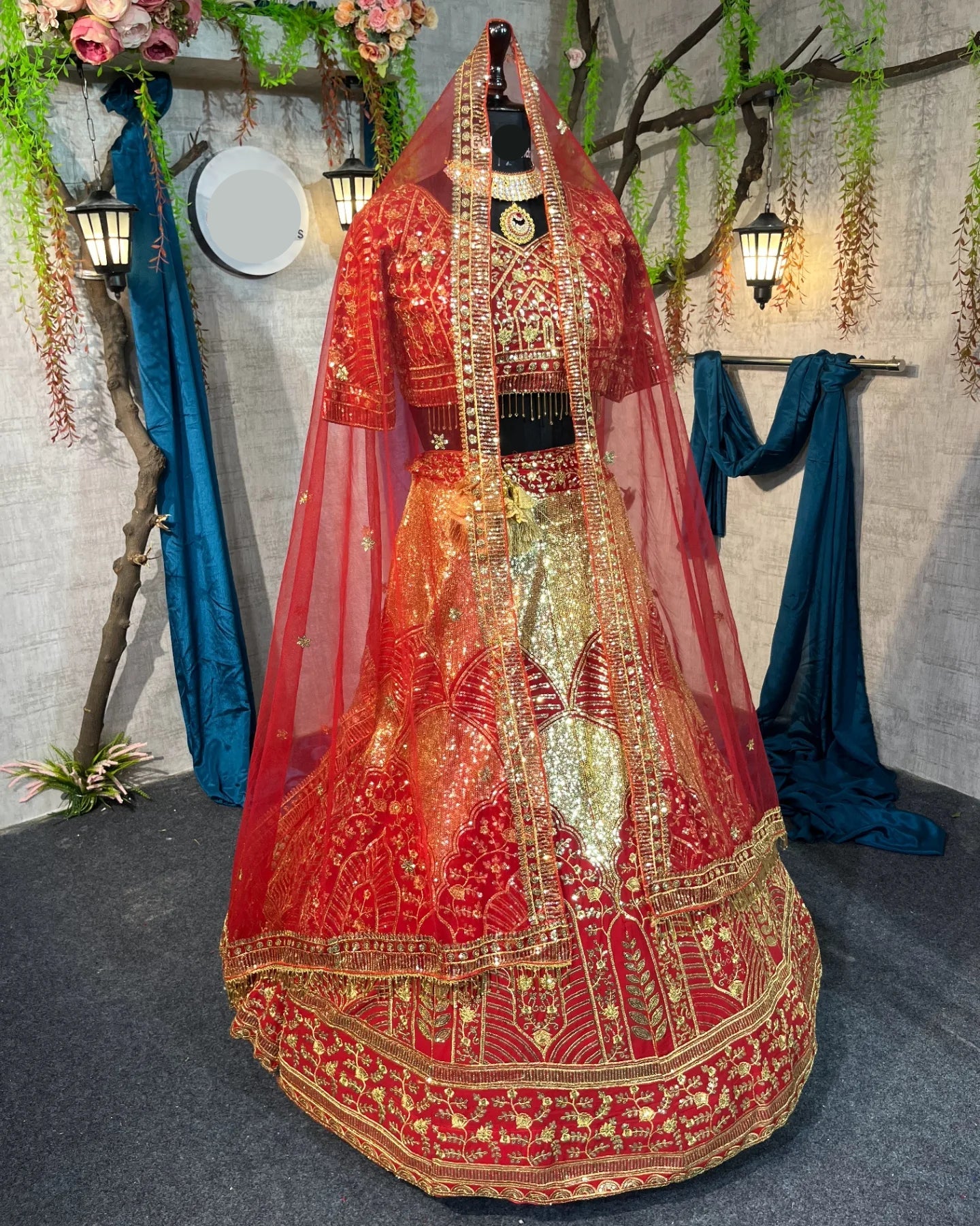 Bridal red Embroidery Sequins Work With Cancan & Canvas Patta embroidered lehenga choli