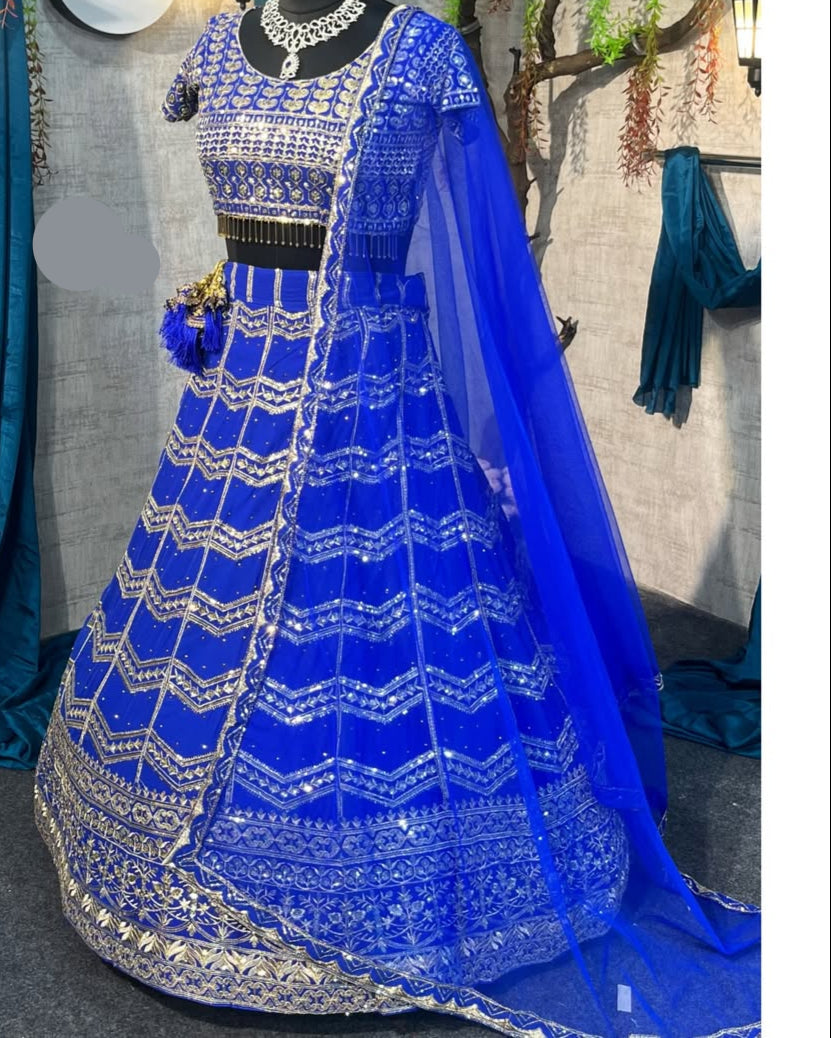 Blue Fox Georgette lehenga with Embroidery Sequins  Work With Cancan  and designer blouse perfect match for you
