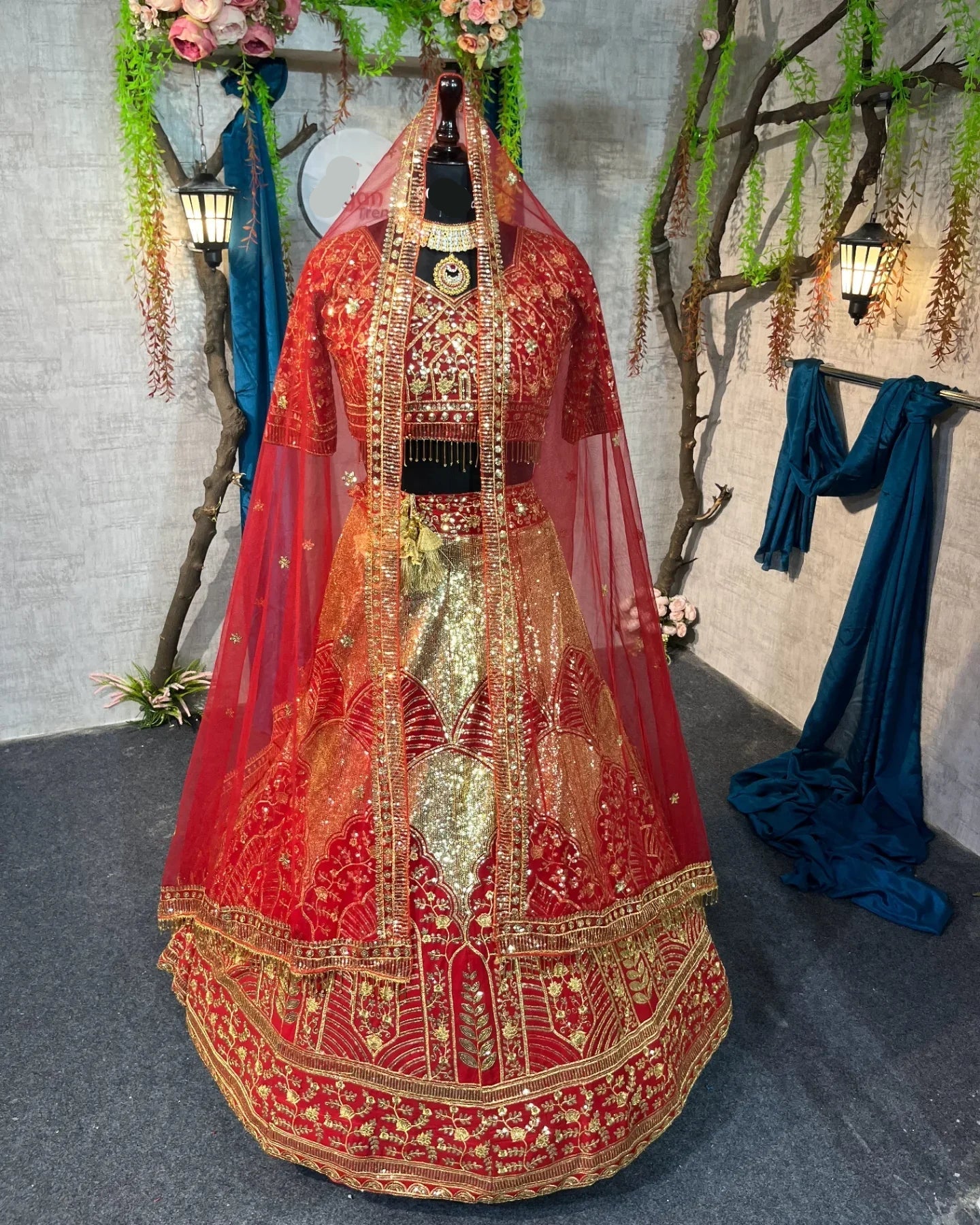 Bridal red Embroidery Sequins Work With Cancan & Canvas Patta embroidered lehenga choli