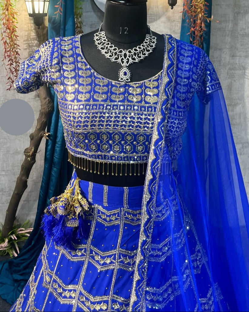 Blue Fox Georgette lehenga with Embroidery Sequins  Work With Cancan  and designer blouse perfect match for you