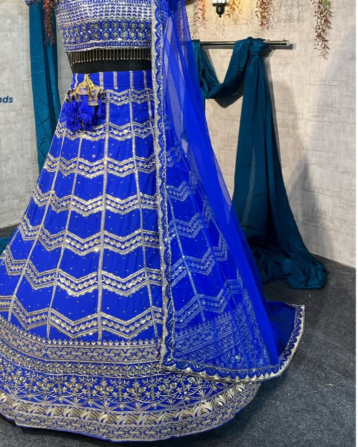 Blue Fox Georgette lehenga with Embroidery Sequins  Work With Cancan  and designer blouse perfect match for you
