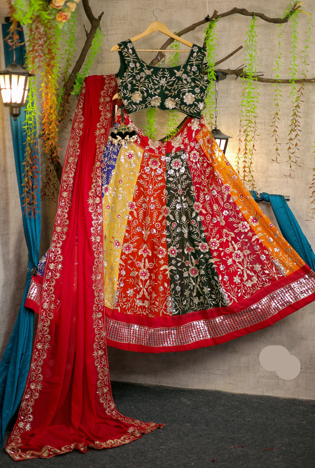 Multi colour Luxurious Faux Georgette lehenga with designer blouse