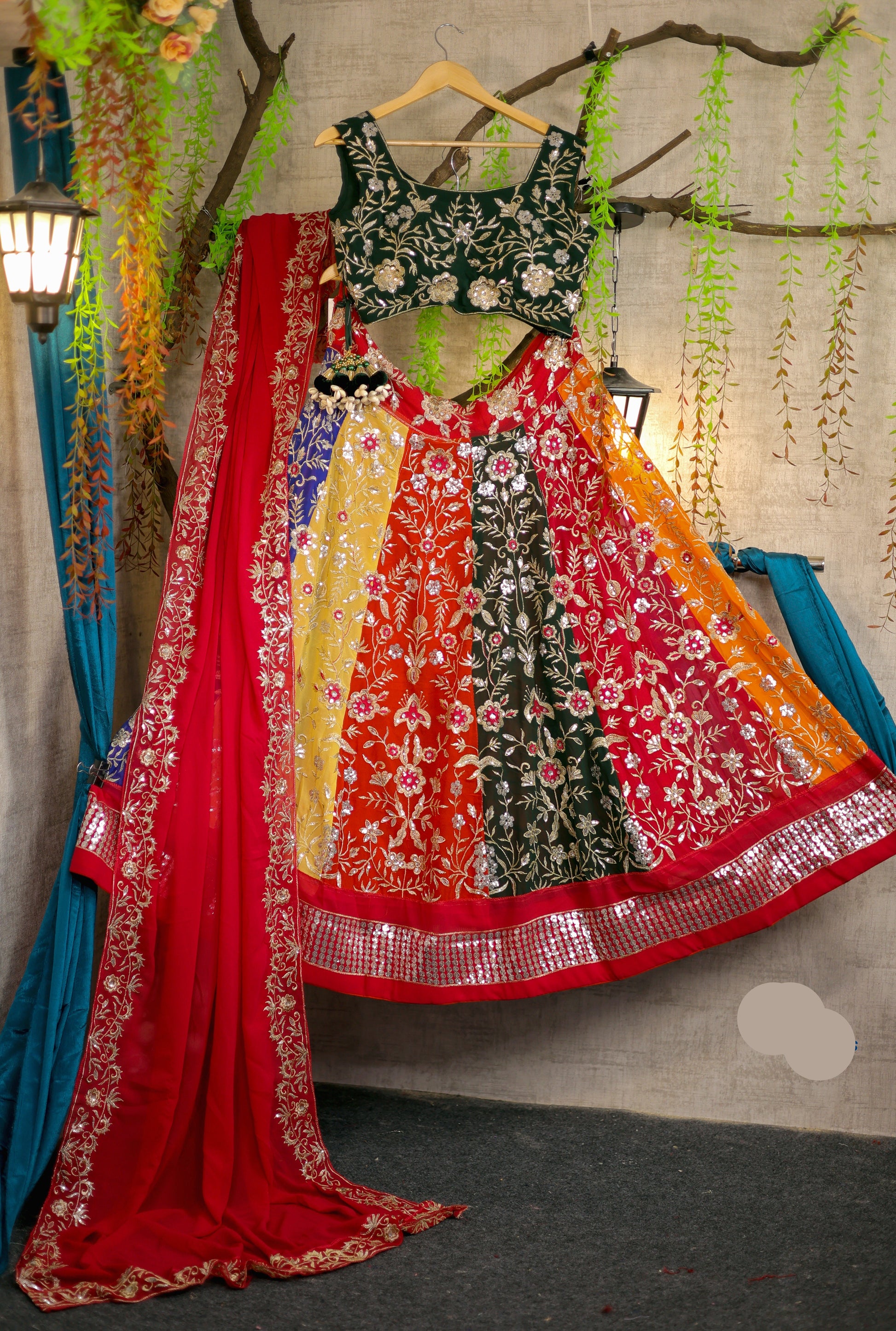 Multi colour Luxurious Faux Georgette lehenga with designer blouse