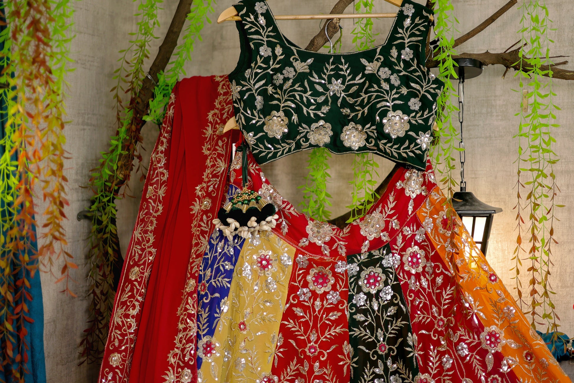 Multi colour Luxurious Faux Georgette lehenga with designer blouse