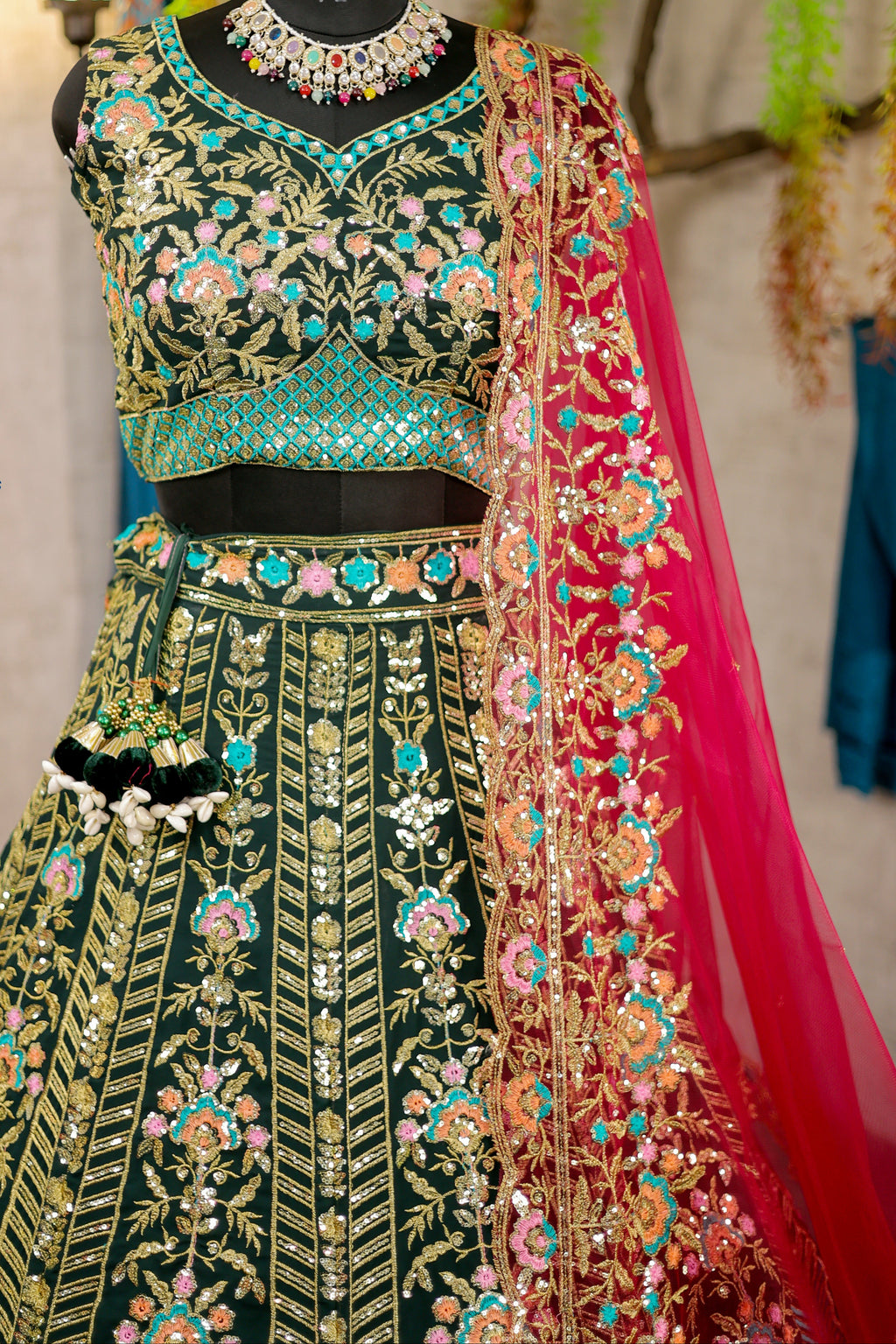 Elegant Faux Georgette Lehenga with Embroidery Sequins Work & Butterfly Net Dupatta