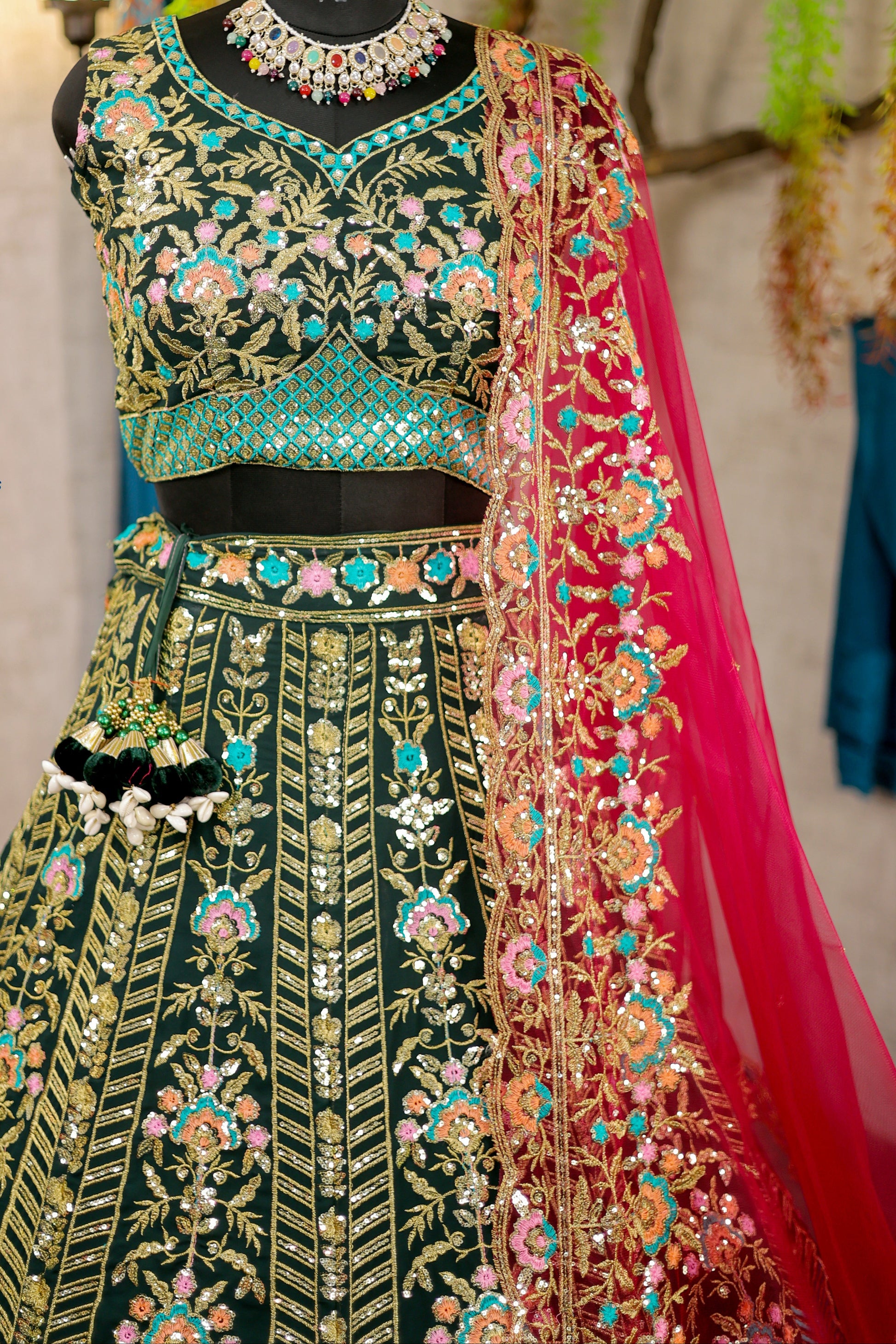 Elegant Faux Georgette Lehenga with Embroidery Sequins Work & Butterfly Net Dupatta