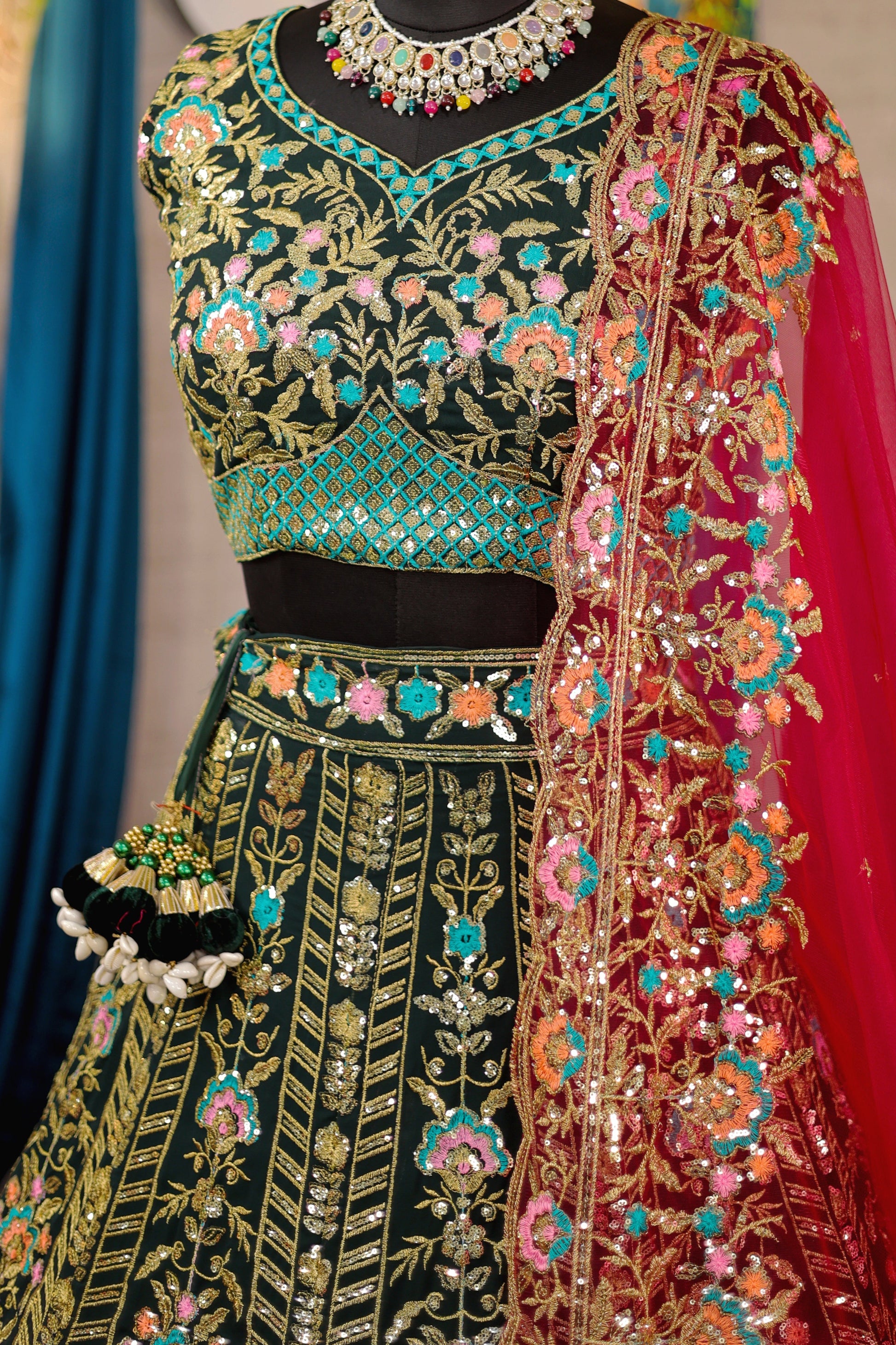 Elegant Faux Georgette Lehenga with Embroidery Sequins Work & Butterfly Net Dupatta