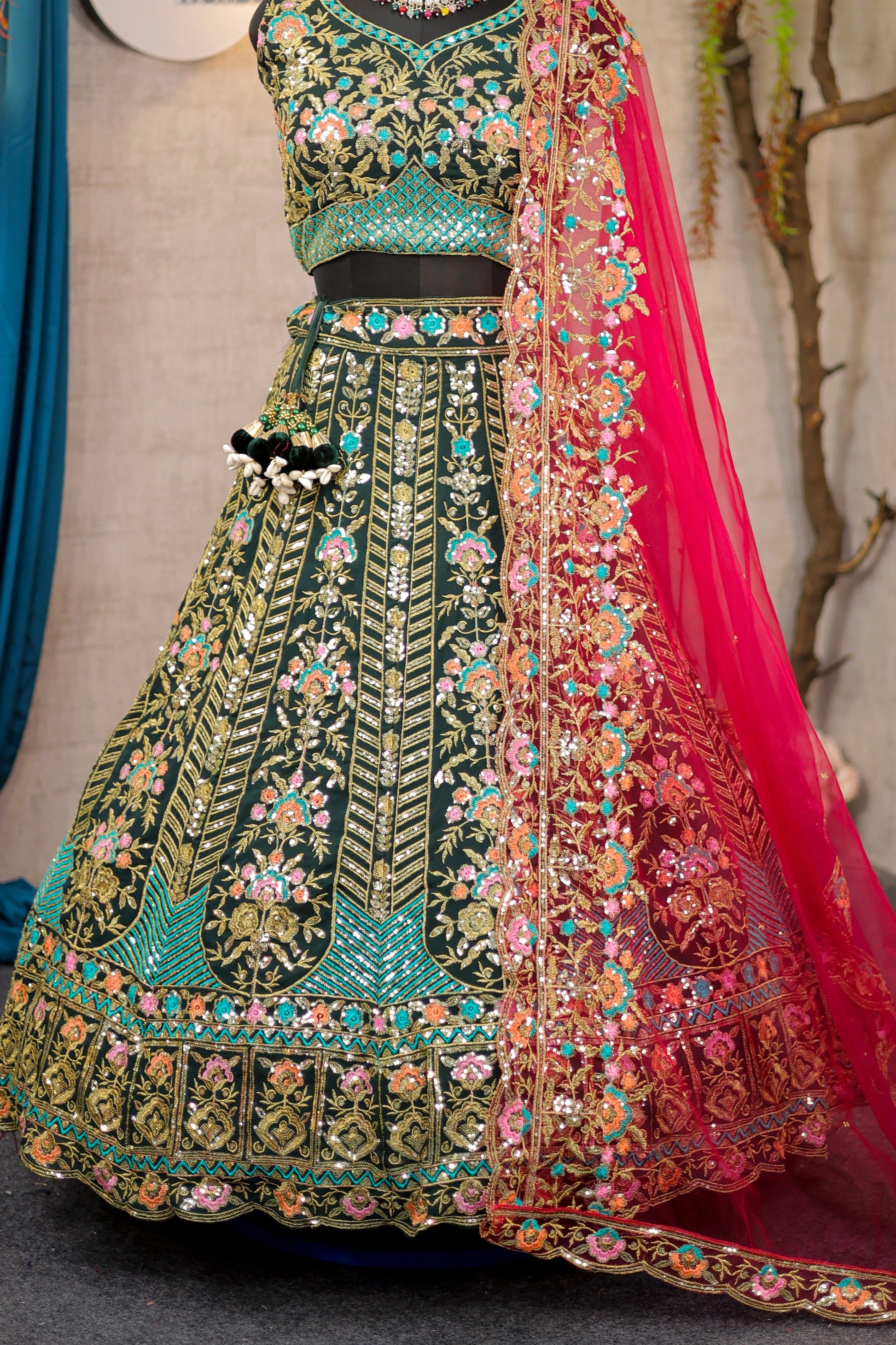 Elegant Faux Georgette Lehenga with Embroidery Sequins Work & Butterfly Net Dupatta
