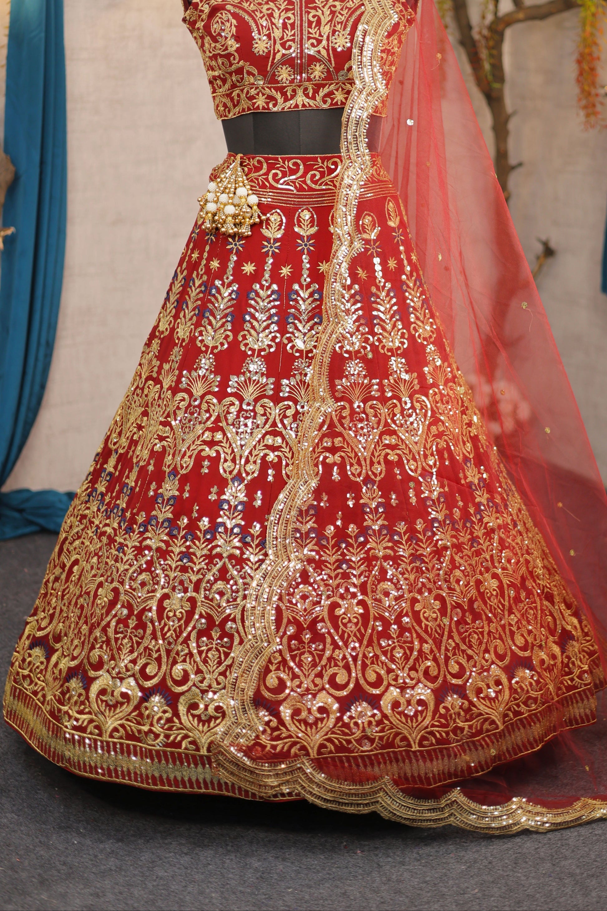 Radiant Fox Georgette Lehenga with Embroidery & Sequins Detailing