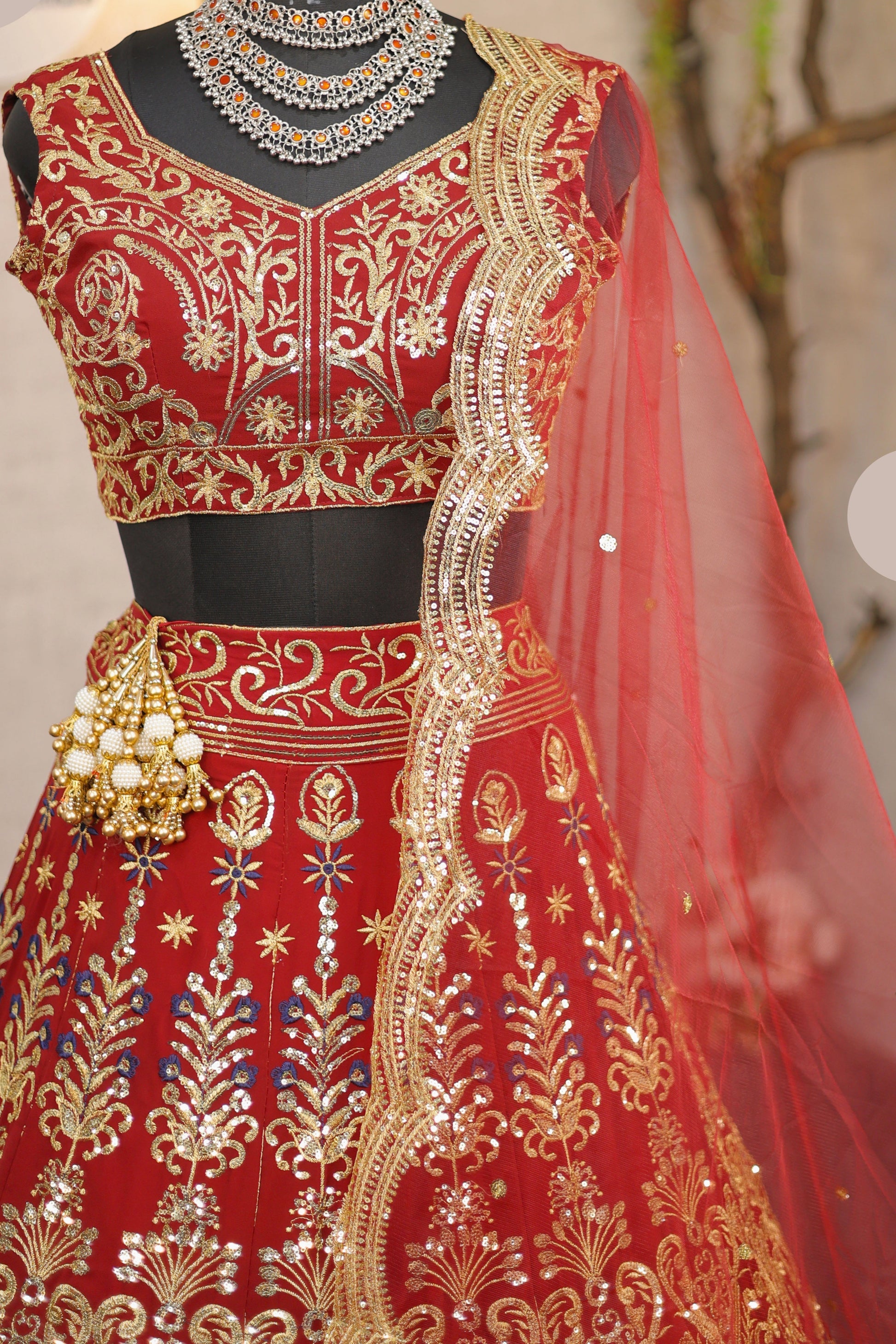 Radiant Fox Georgette Lehenga with Embroidery & Sequins Detailing