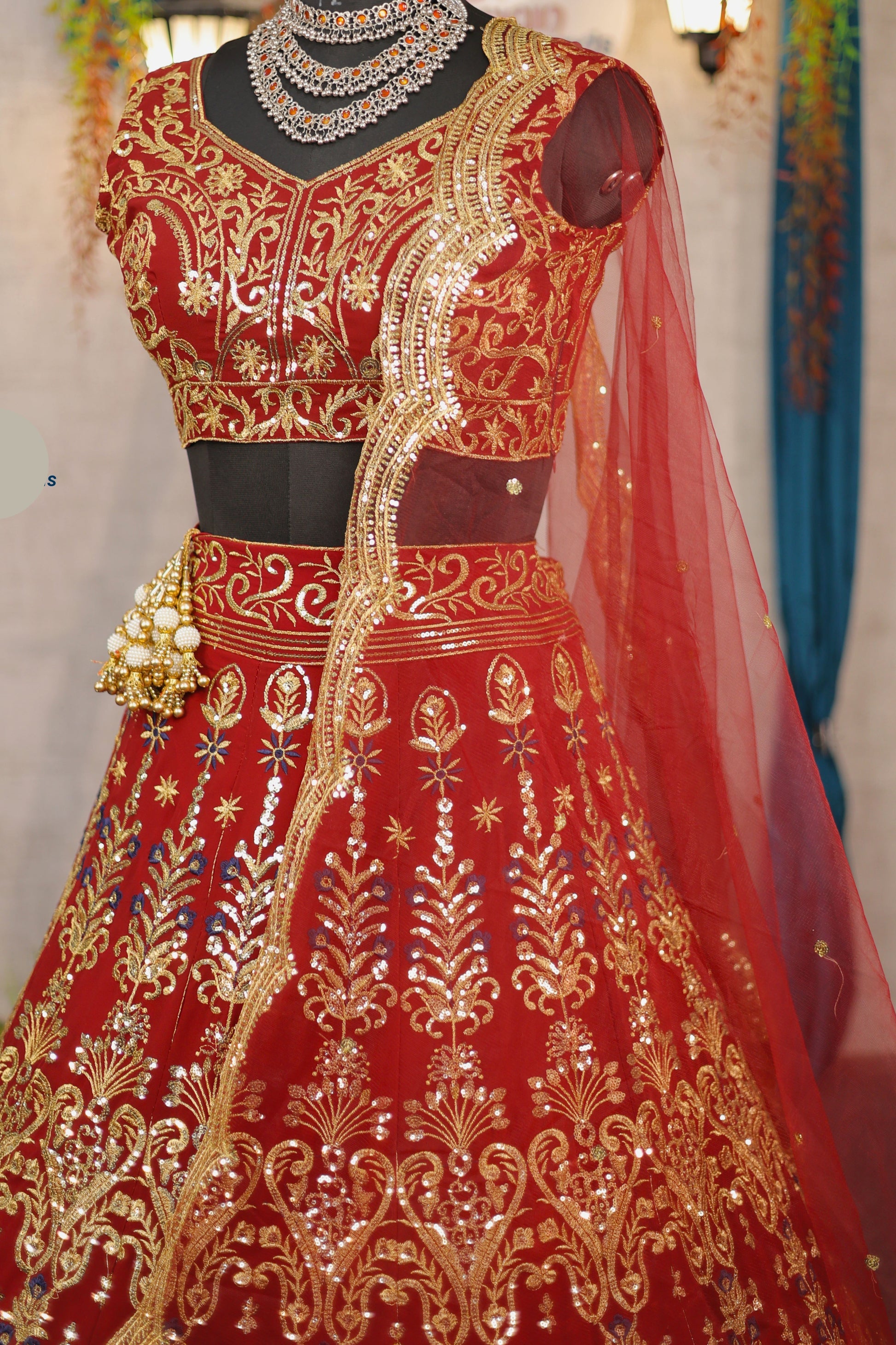Radiant Fox Georgette Lehenga with Embroidery & Sequins Detailing