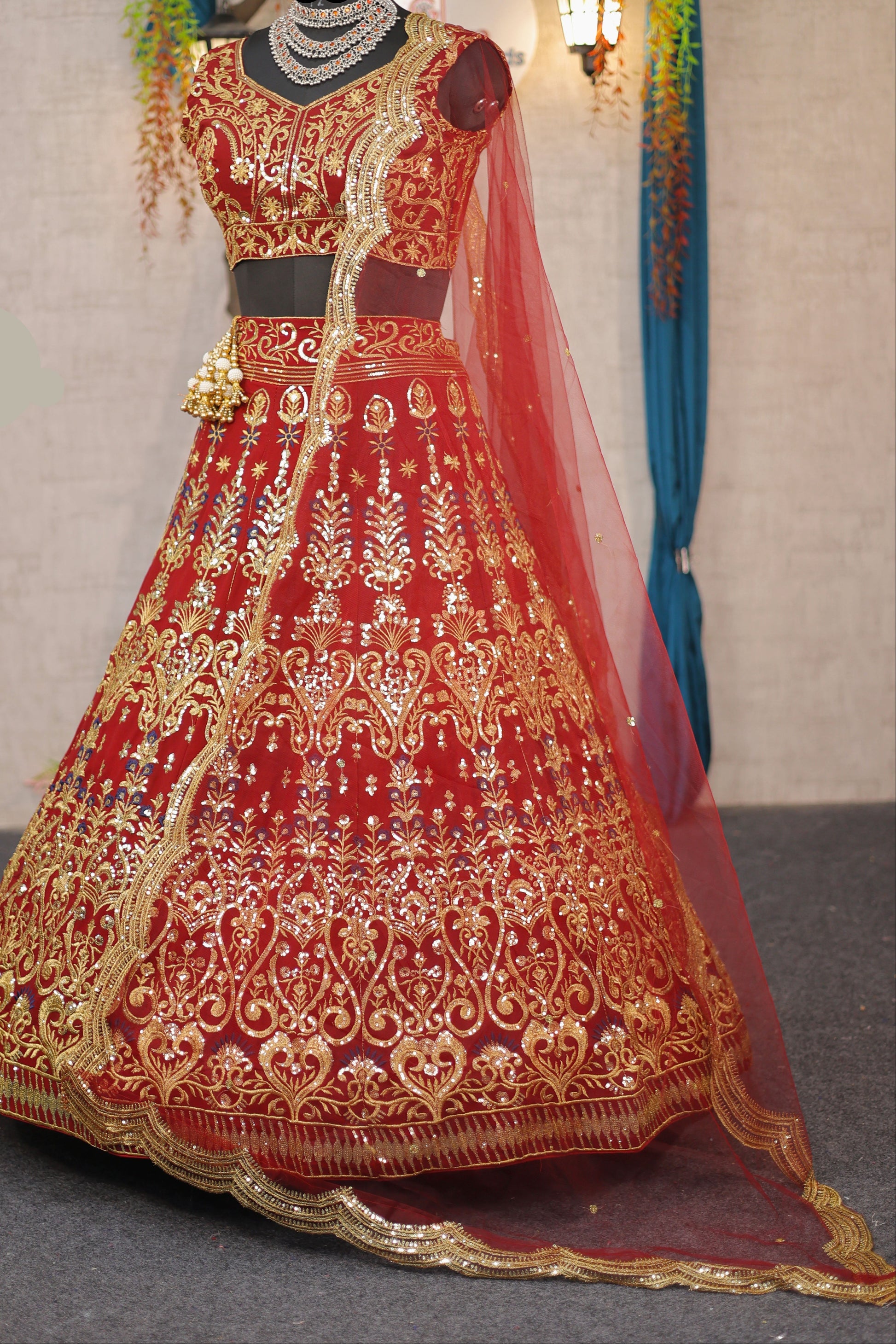 Radiant Fox Georgette Lehenga with Embroidery & Sequins Detailing