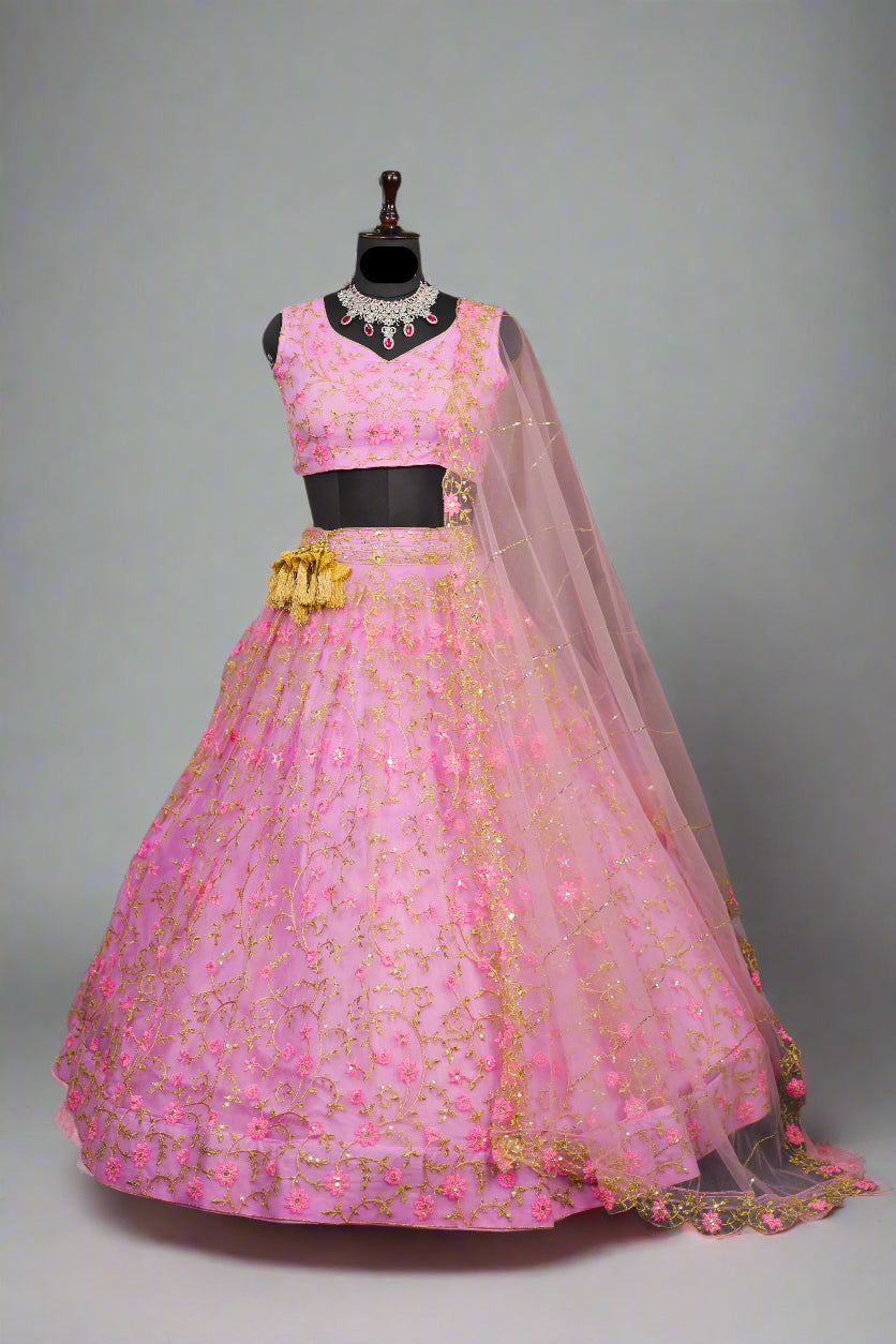 premium Pink Colour embrodery  work and designer blouse Festive look lehenga