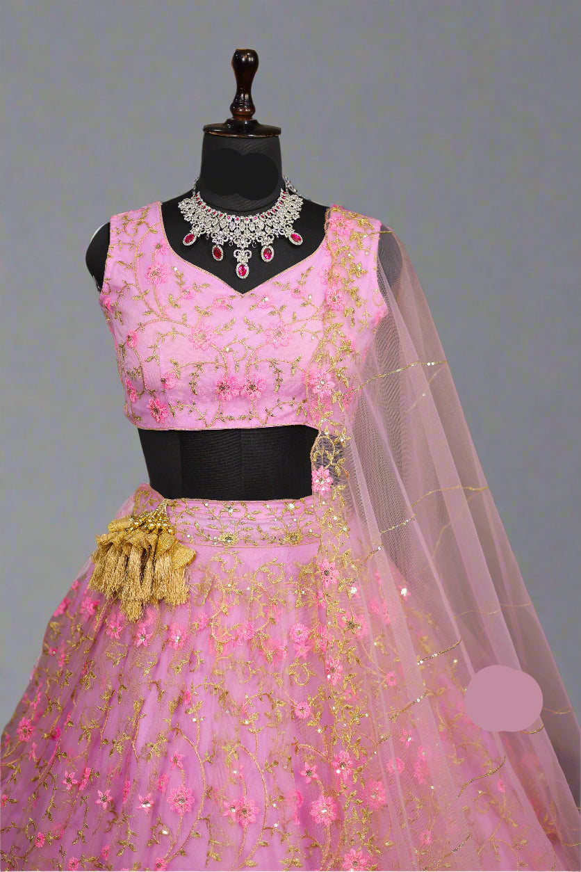 premium Pink Colour embrodery  work and designer blouse Festive look lehenga