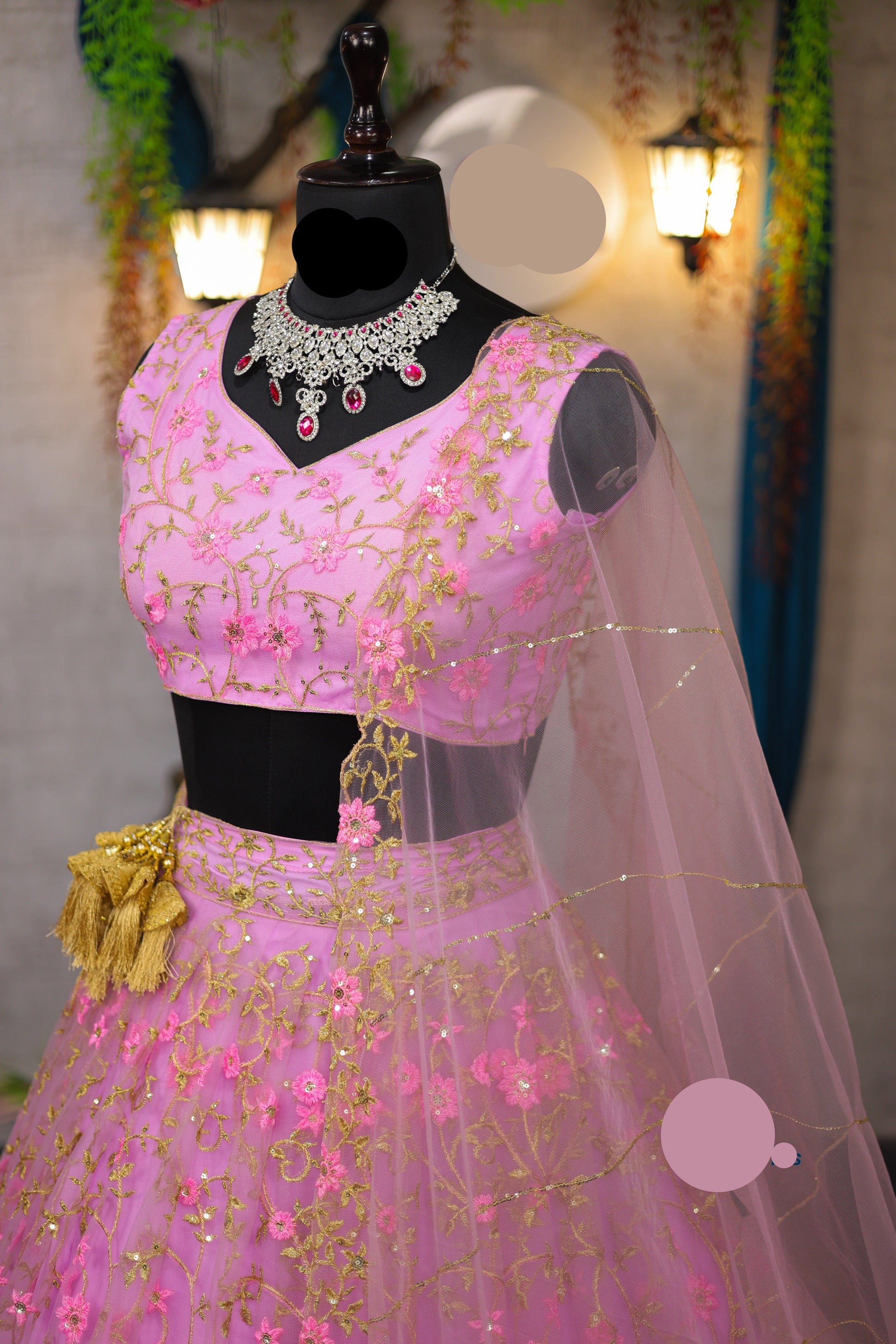 premium Pink Colour embrodery  work and designer blouse Festive look lehenga