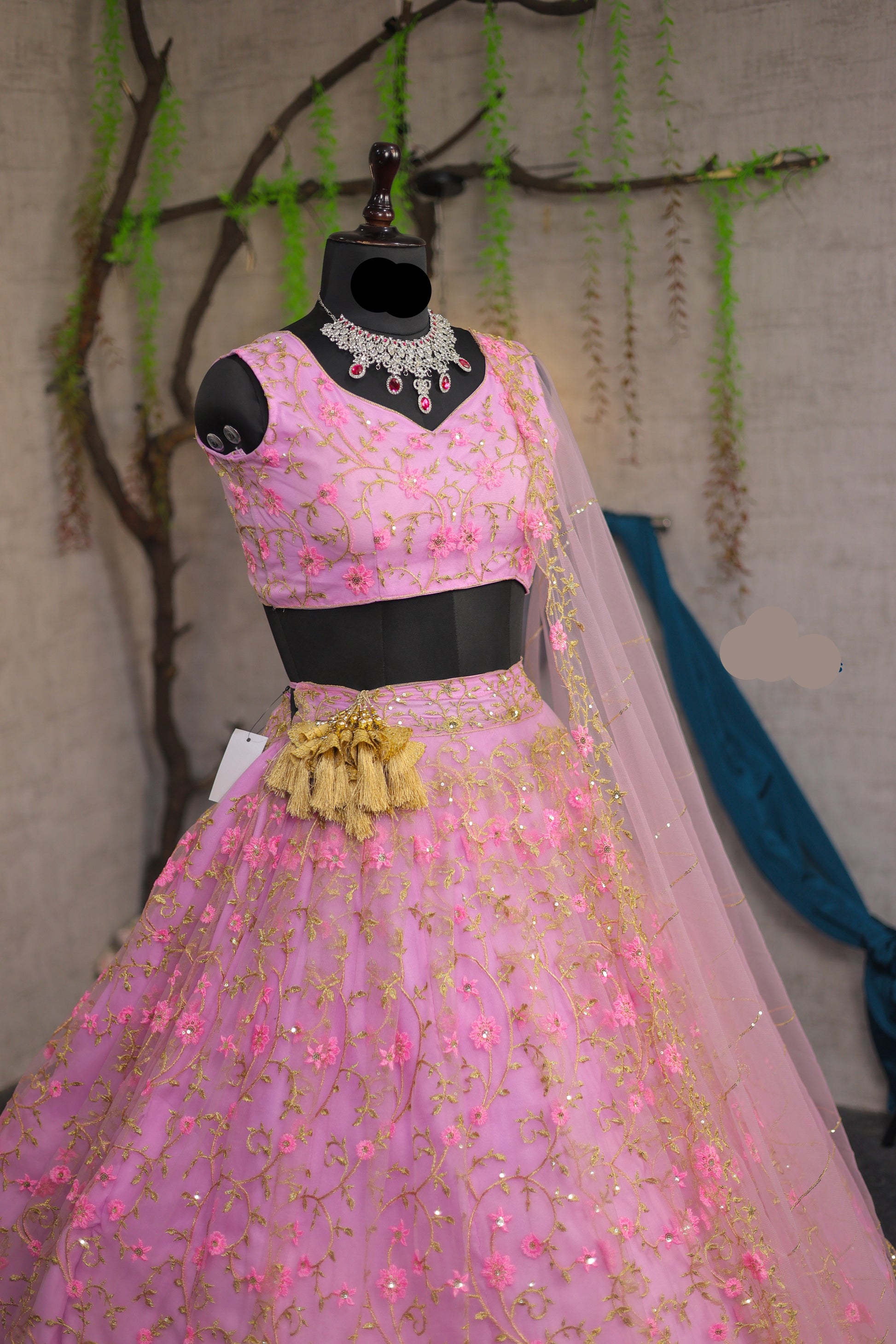 premium Pink Colour embrodery  work and designer blouse Festive look lehenga
