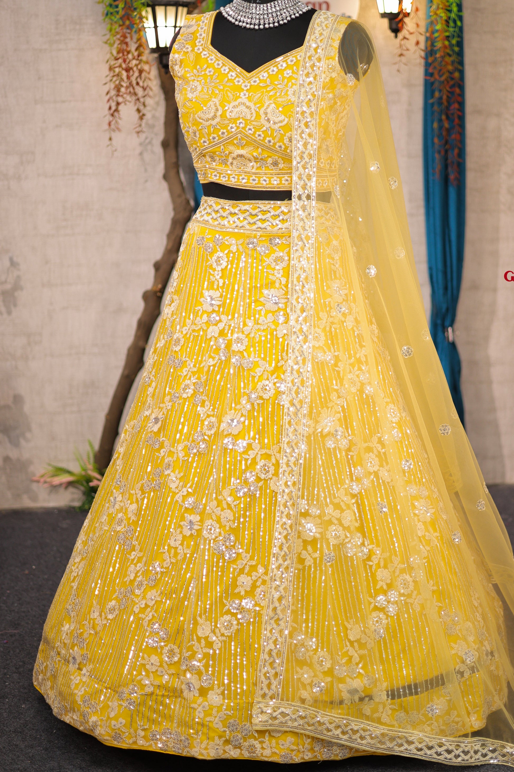 Yellow  Colour lehenga with Embroidery Sequins Work With Cancan &Canvas Patta  work and designer blouse perfect match for you
