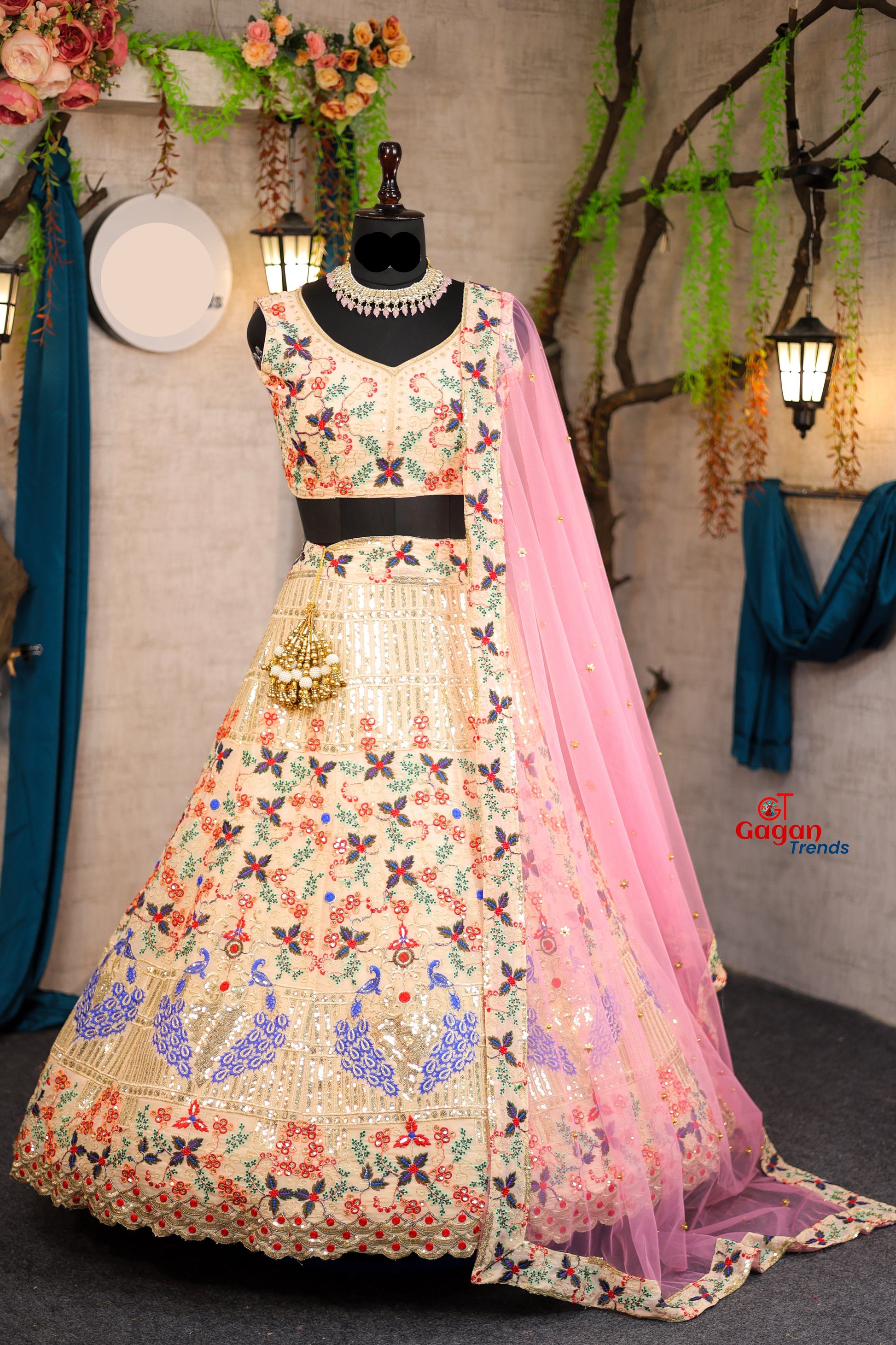 Multi colour black  Premium Faux Georgette lehenga with designer blouse