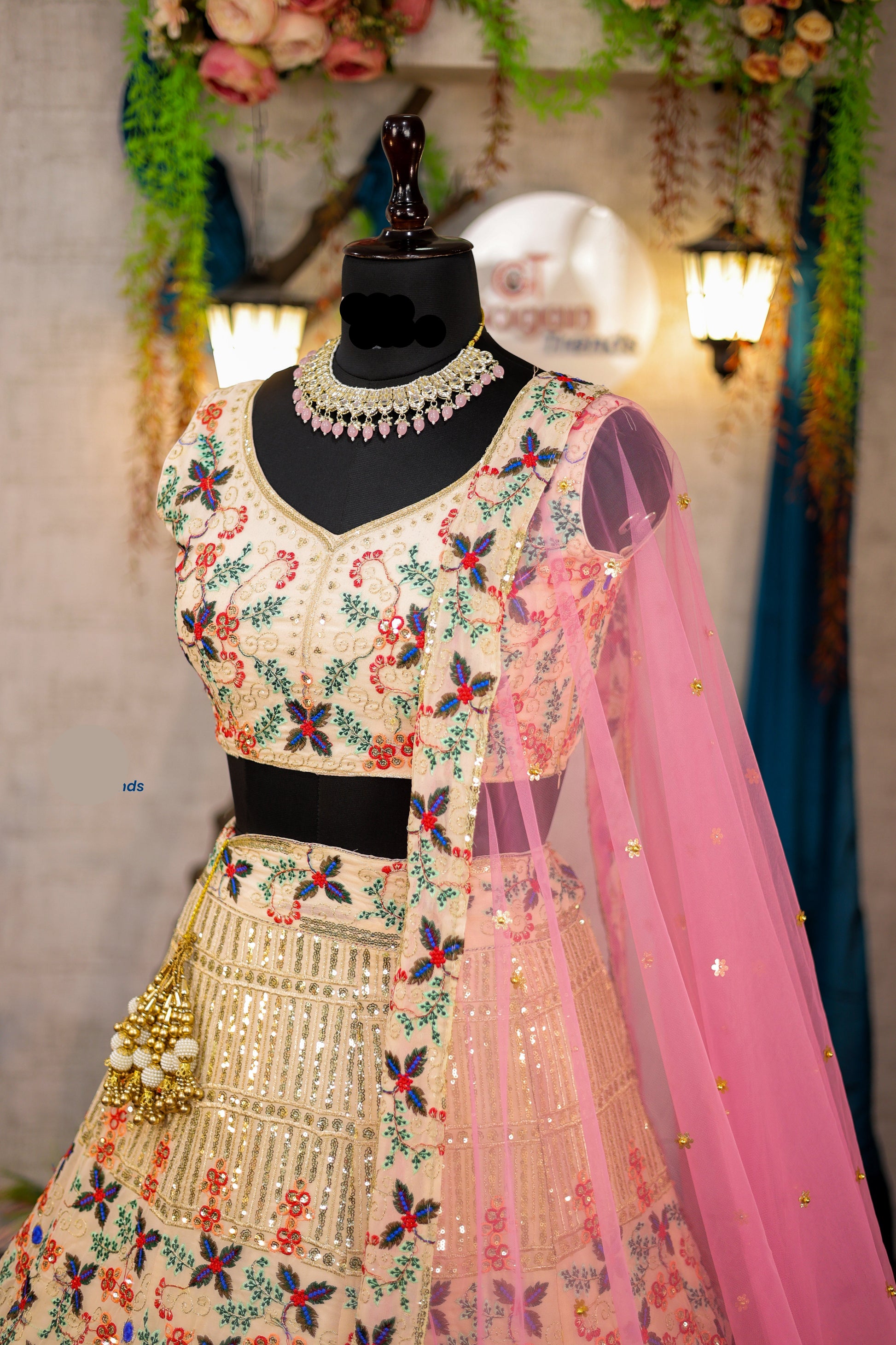 Multi colour black  Premium Faux Georgette lehenga with designer blouse